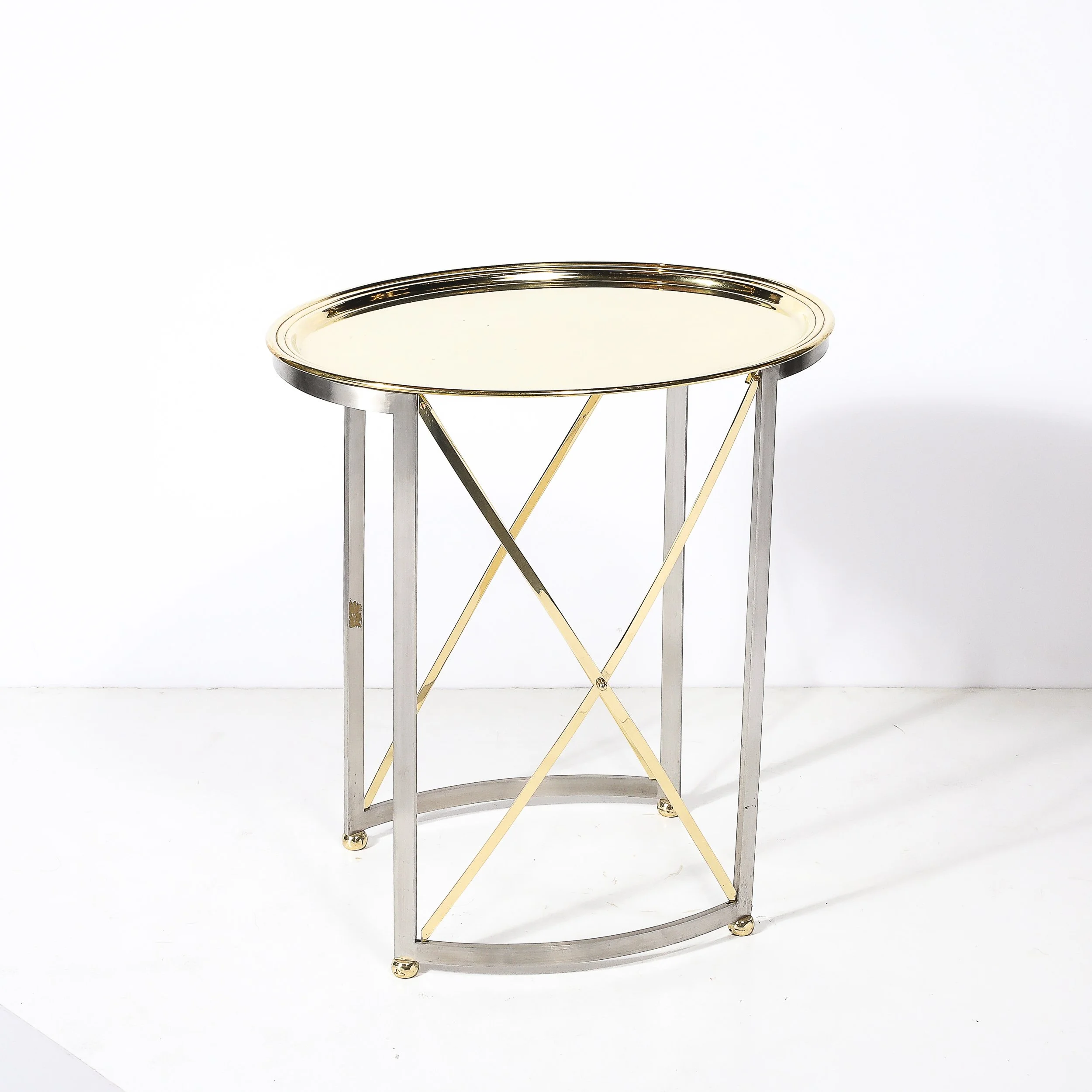 Mid-Century Polished Brass & Brushed Steel Side Table with Lattice Supports - High Style Deco 9.jpg