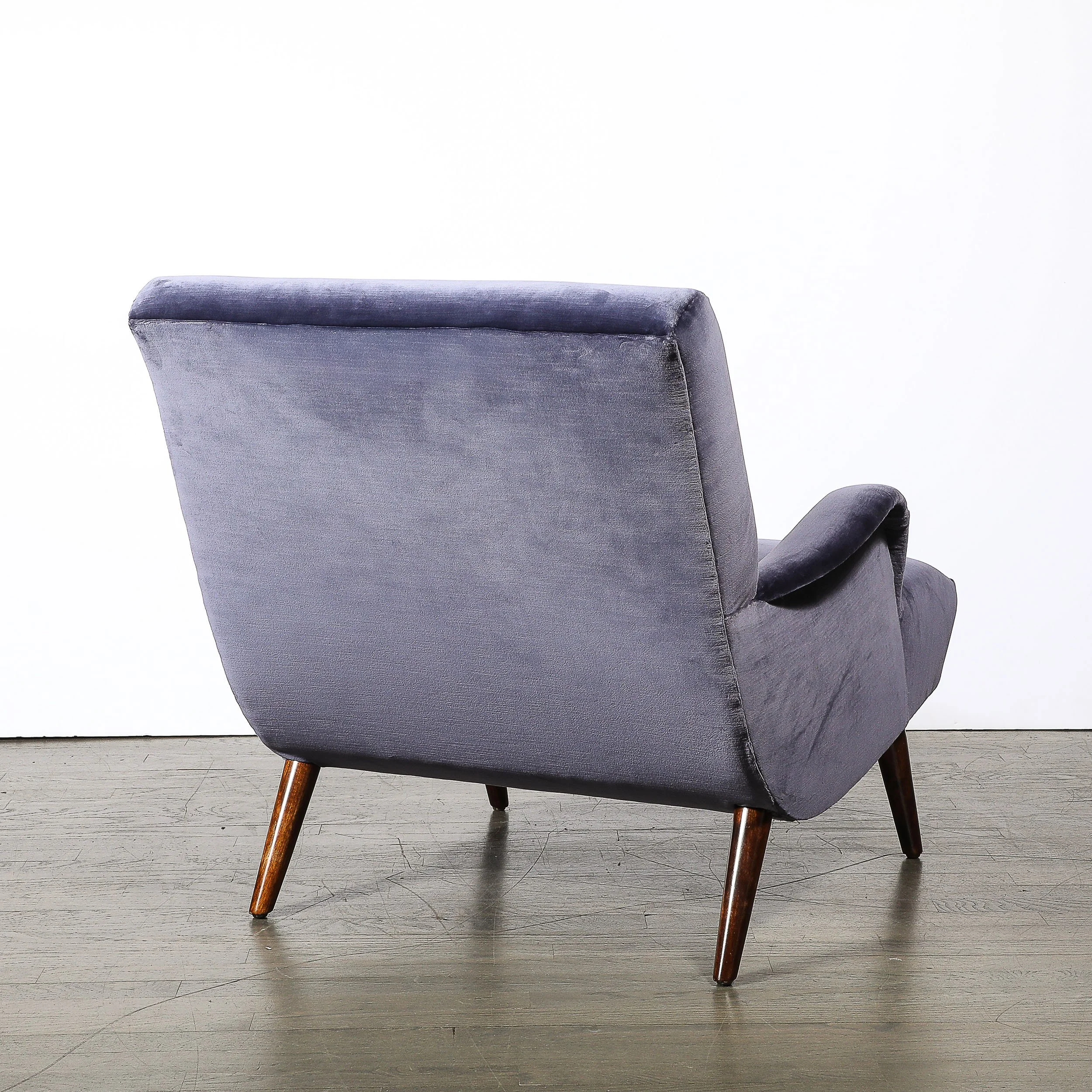 Mid-Century Lounge Chair & Ottoman in Aubergine Velvet & Tapered Walnut Supports - High Style Deco 11.jpg