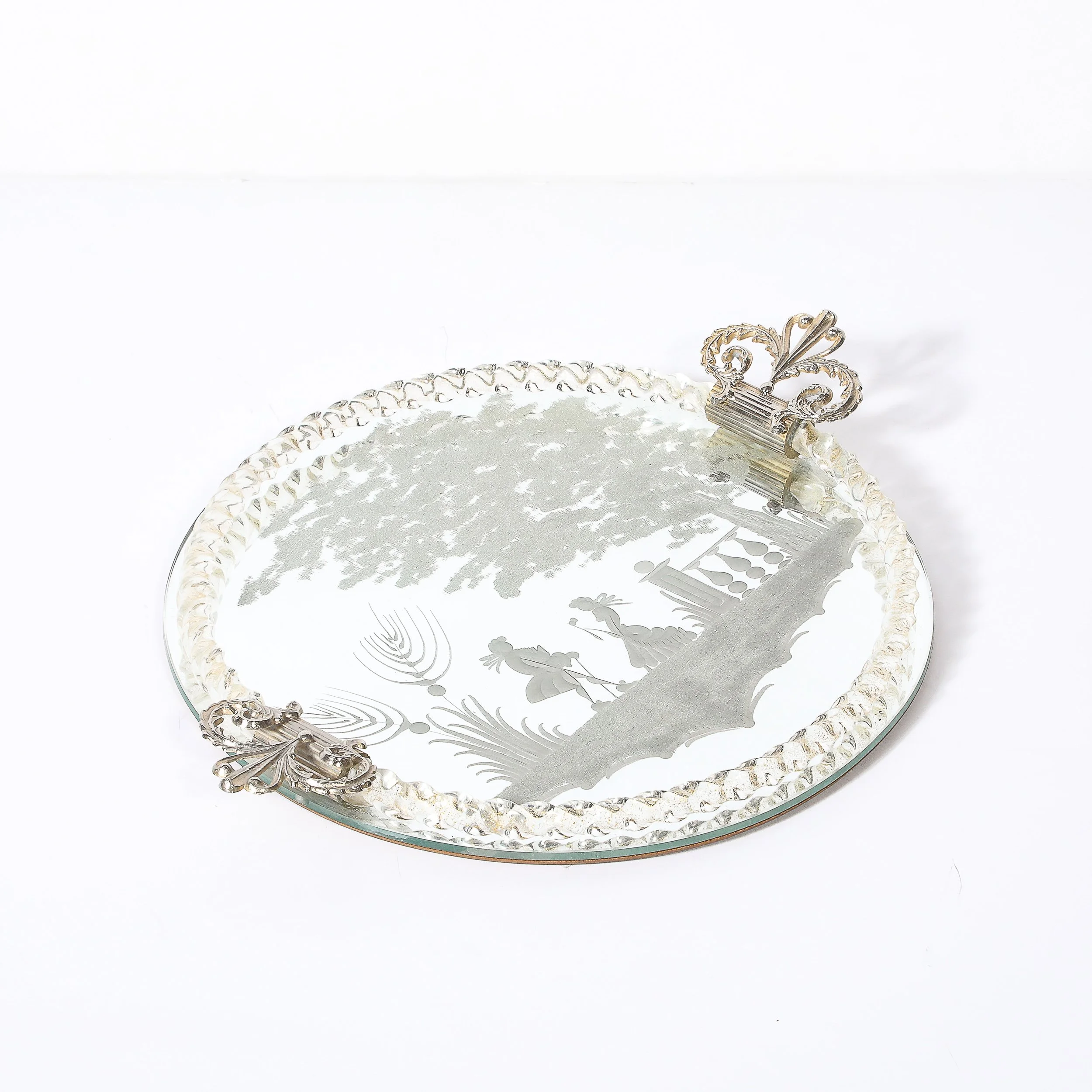 Classical Reversed Etched Mirrored Tray w: Pastoral Scene & Twisted Glass Border - High Style Deco 7.jpg