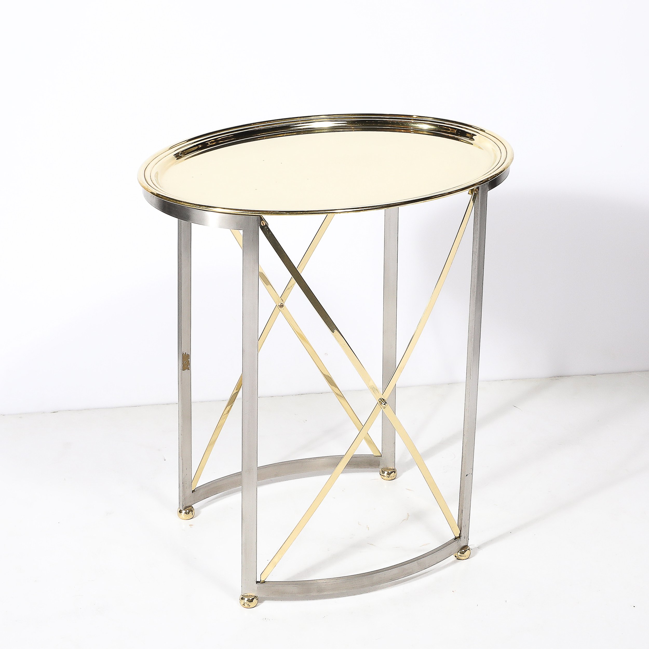 Mid-Century Polished Brass & Brushed Steel Side Table with Lattice Supports - High Style Deco 10.jpg