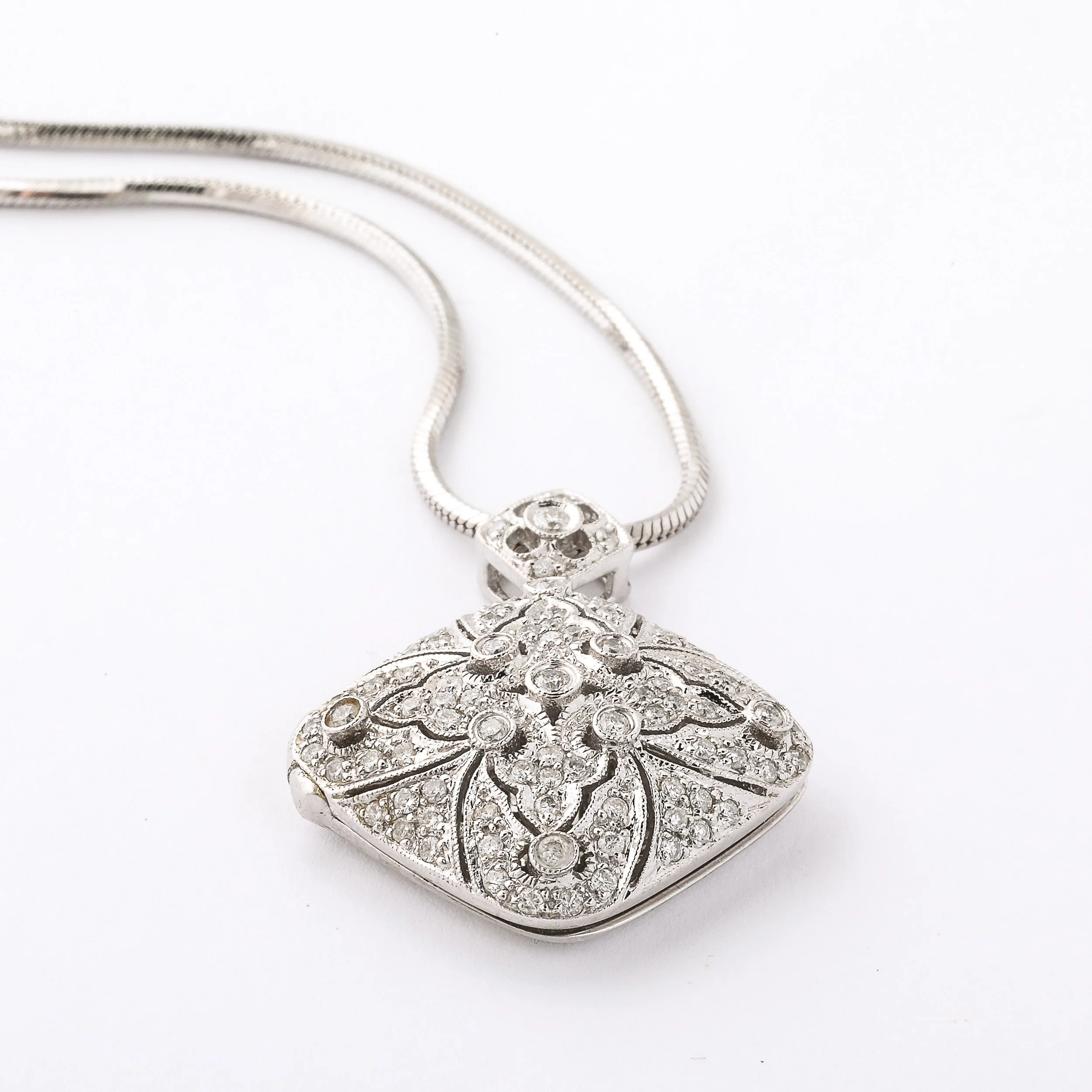 Edwardian Art Deco 14K White Gold & Pave Diamond Locket Pendant Necklace - High Style Deco 9.jpg