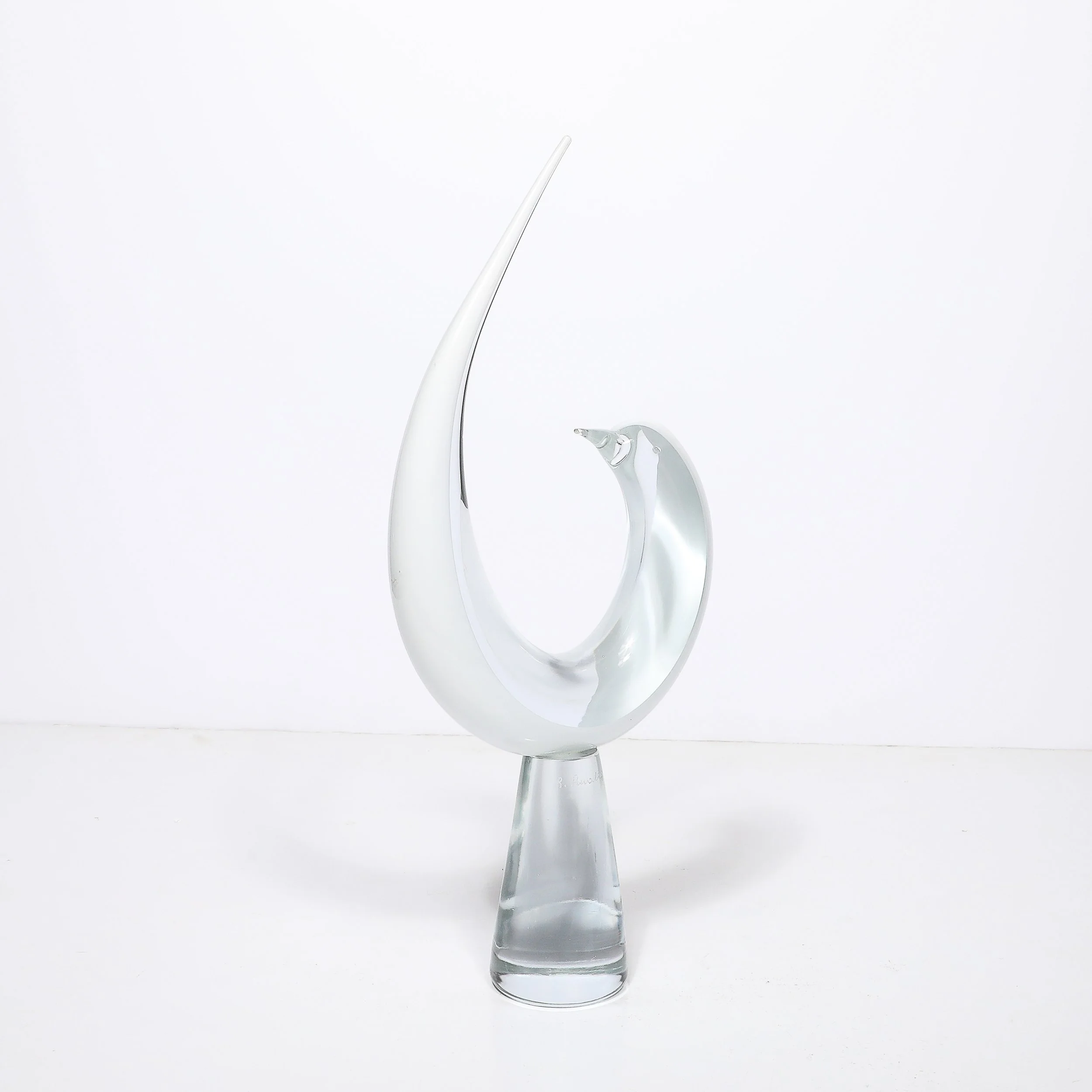 Mid-Century White & Transparent Murano Glass Bird Sculpture signed Renato Anatra - High Style Deco 11.jpg