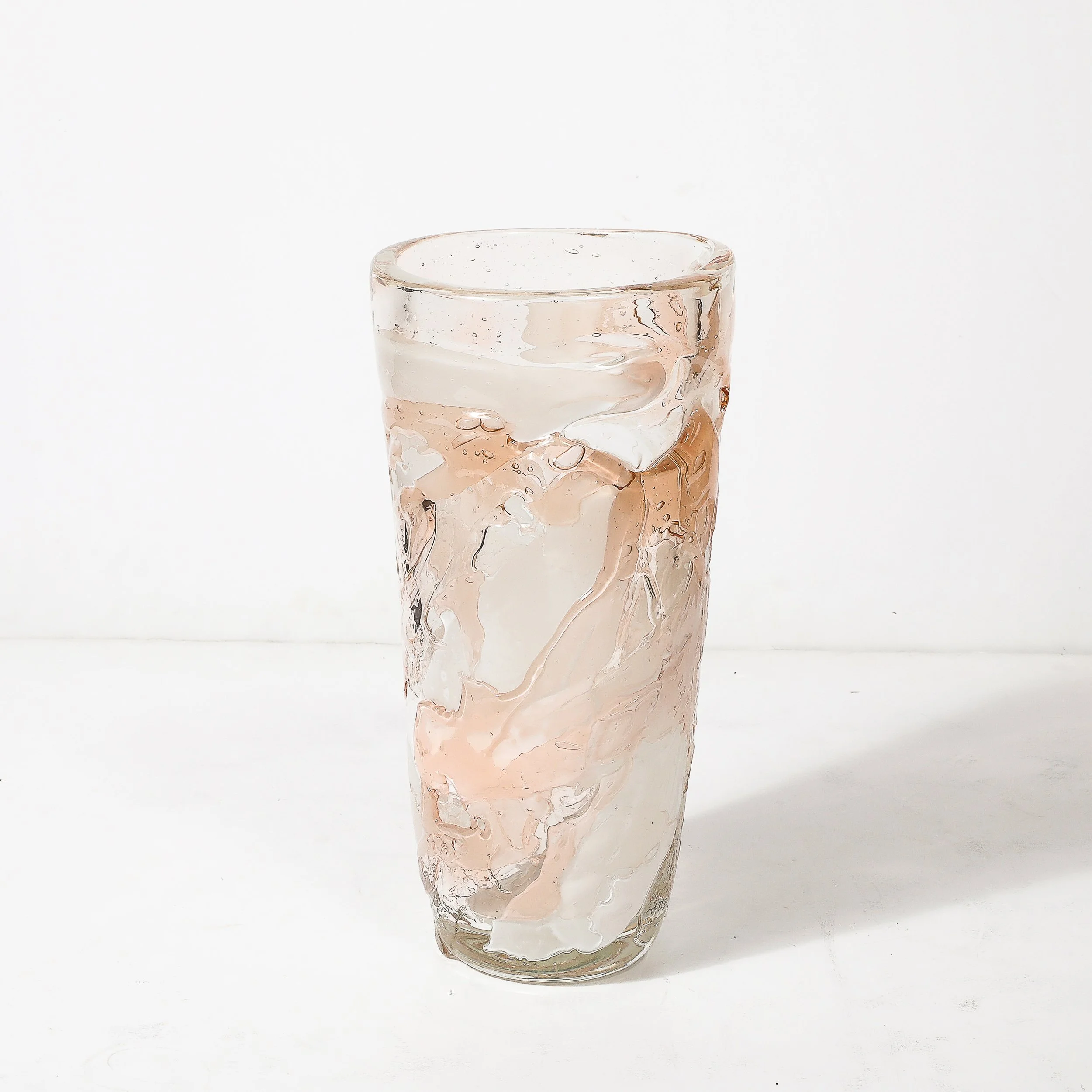 Modernist Hand-Blown Murano Glass Vase in Abstract Textural White & Apricot Hue - High Style Deco 8.jpg