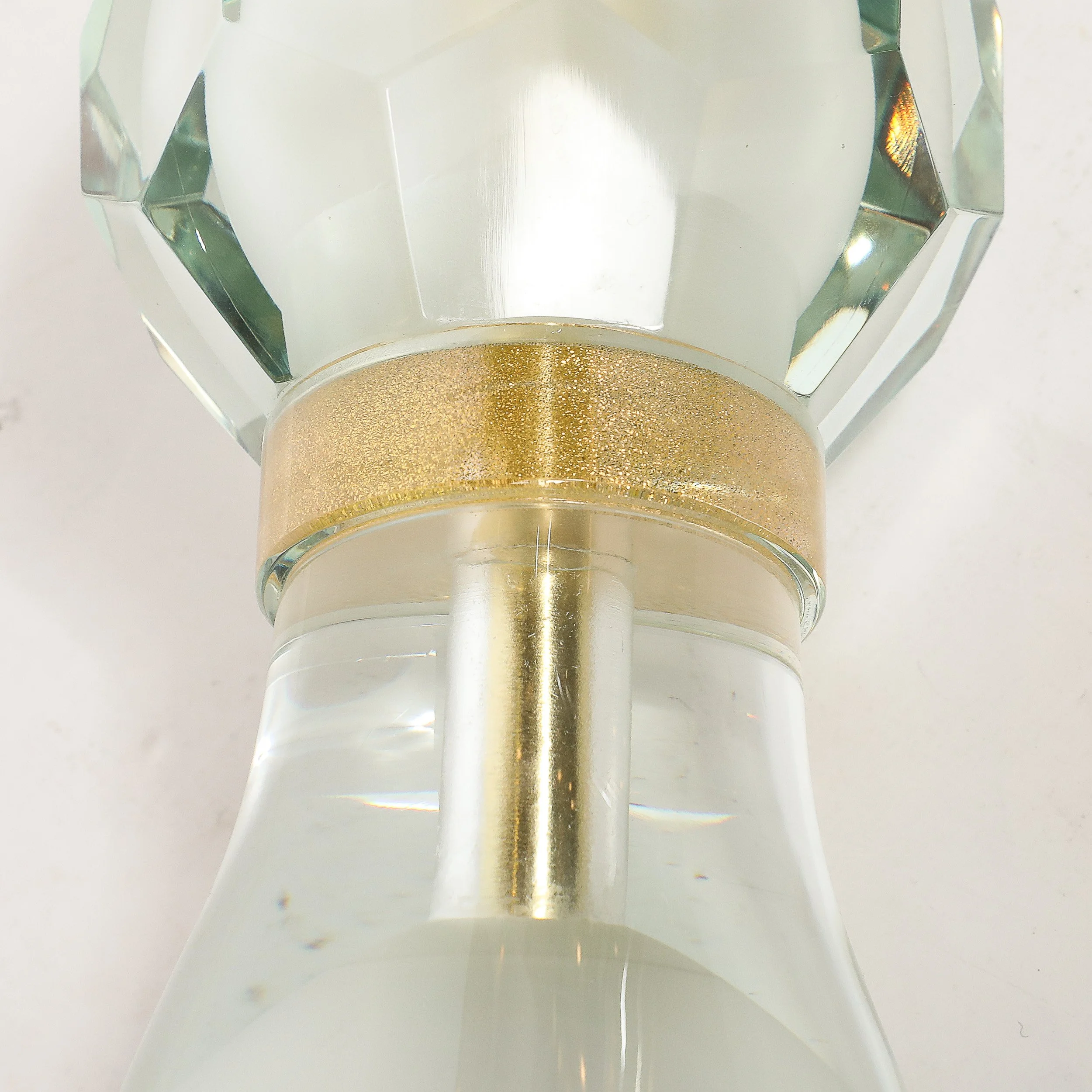 Modernist Faceted Mist Gray & 24k Gold Murano Glass Hourglass Form Table Lamps - High Style Deco 12.jpg