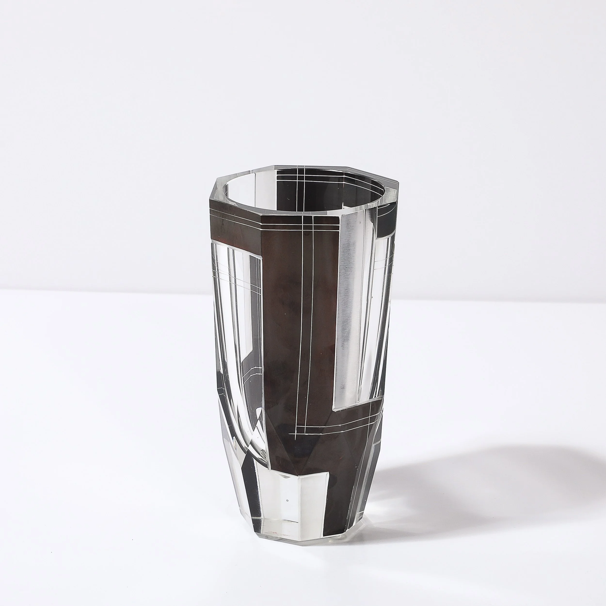 Art Deco Acid Etched Black Glass Vase with Grooved Detailing by Karl Palda - High Style Deco 1.jpg