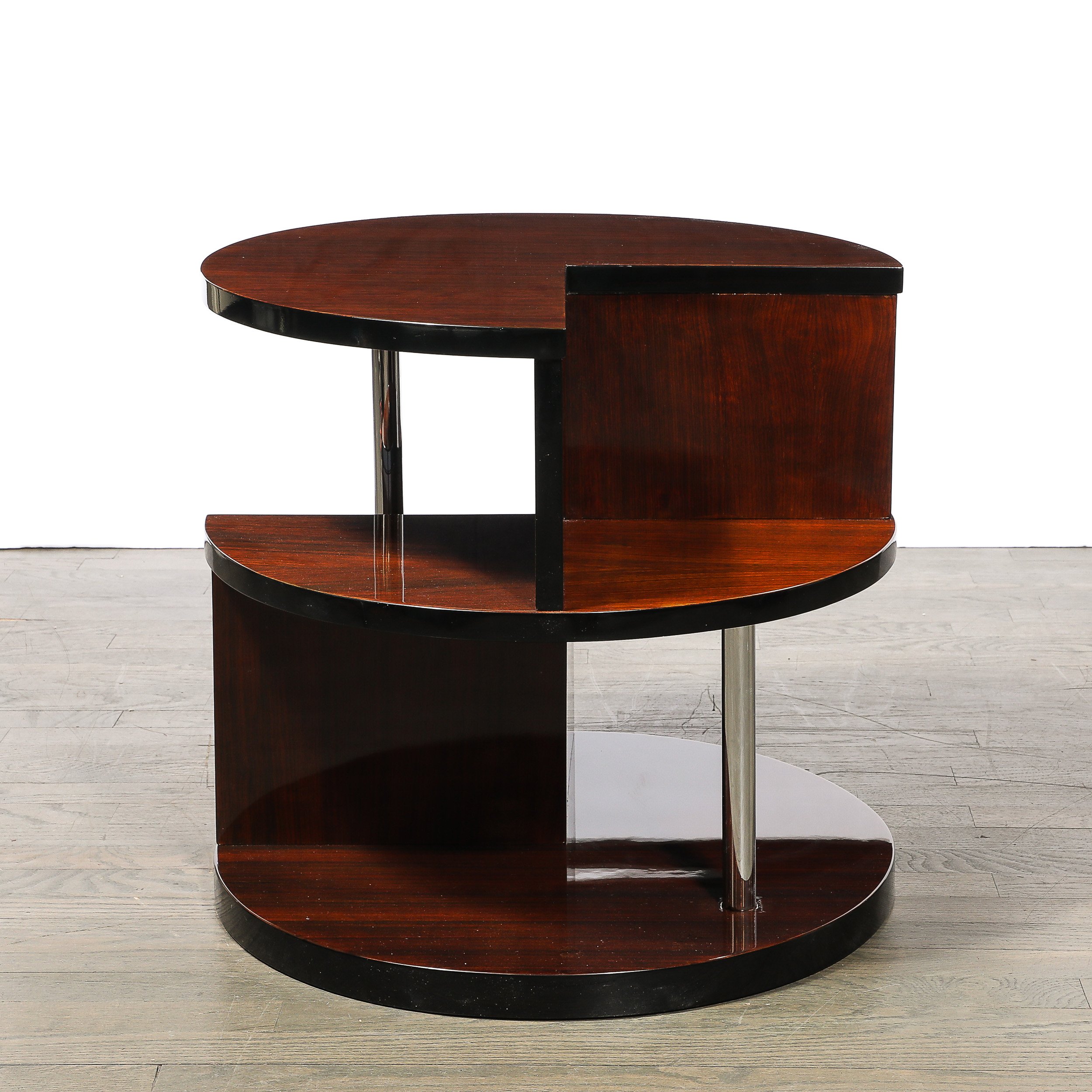 Art Deco Machine Age 3-Tier Walnut Occasional Table with Chrome Rod Supports - High Style Deco 9.jpg