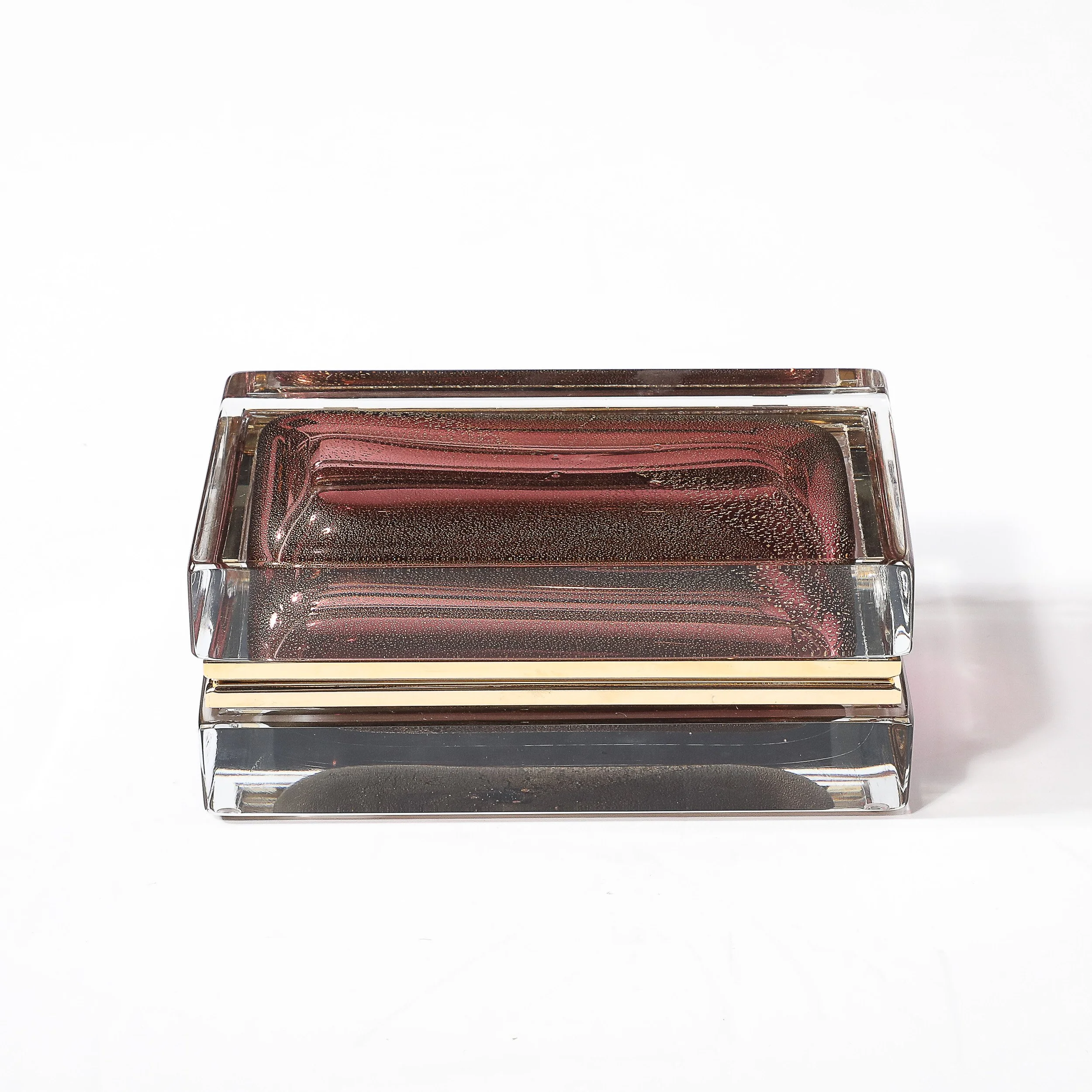 Modernist Hand-Blown Murano Glass Box in Smoked Rose with 24 Karat Gold Flecks - High Style Deco 2.jpg