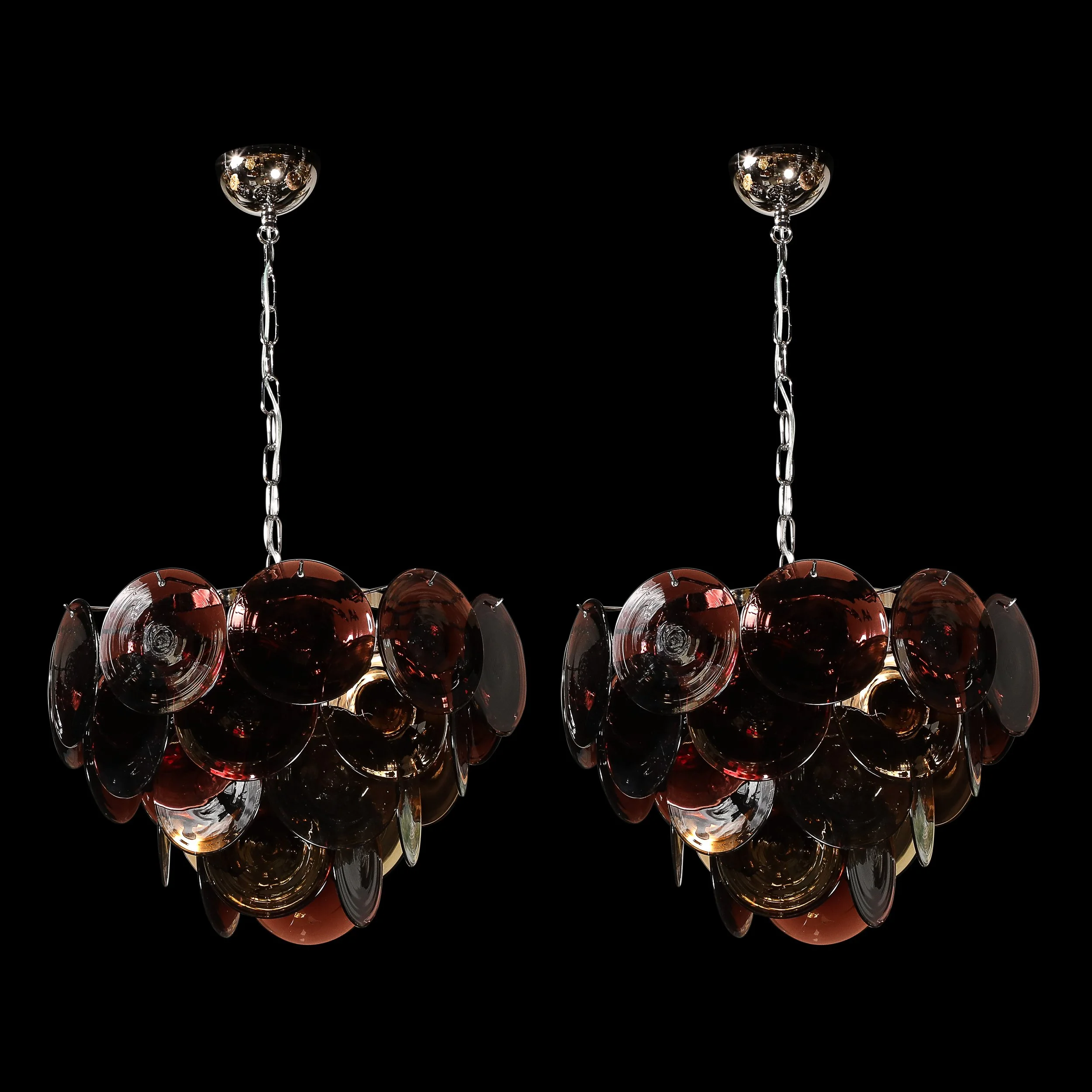 Pair of Mid-Century Hand-Blown Murano Glass Disc Chandeliers in Smoked Amber - High Style Deco 9.jpg