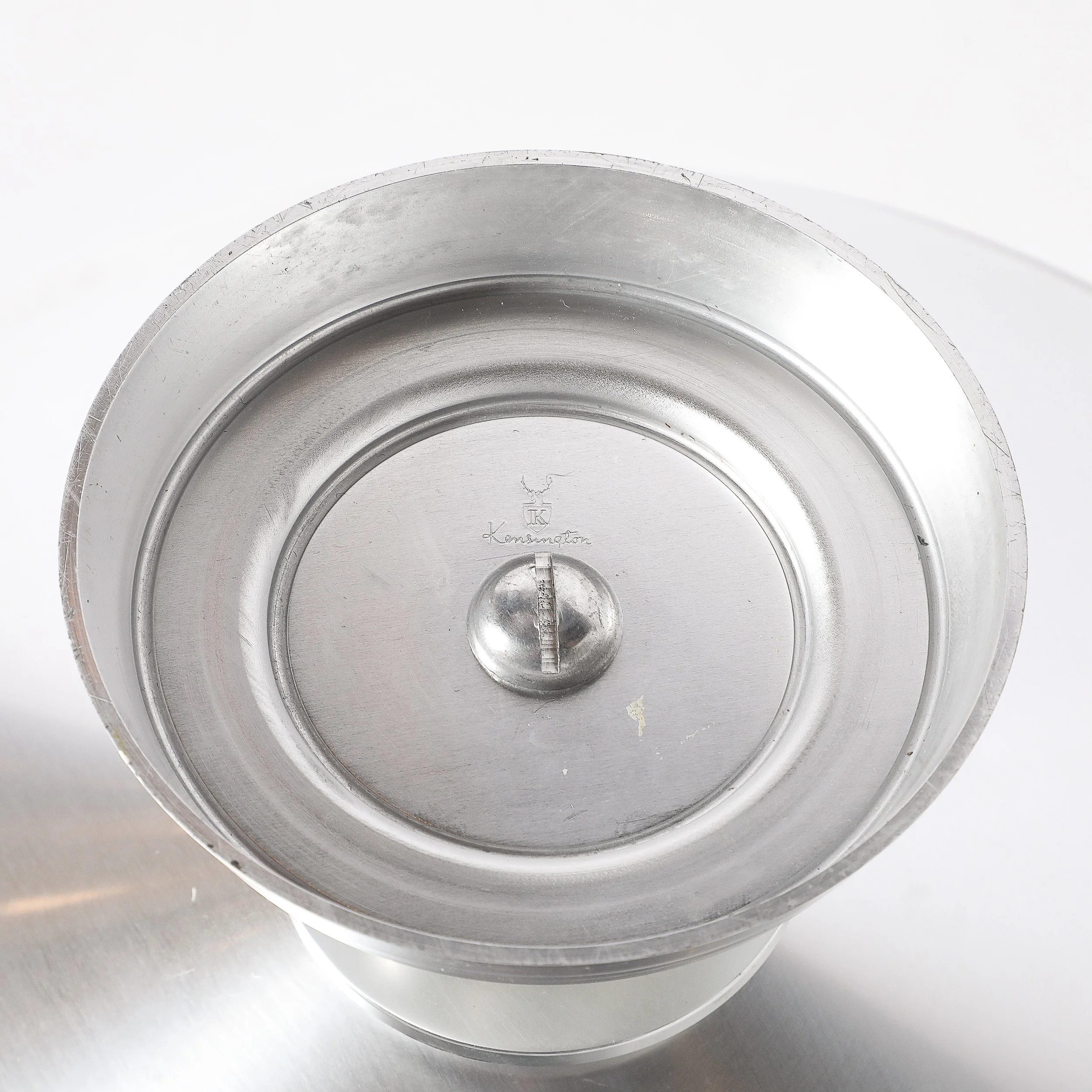 Art Deco Brushed Aluminum & Glass Centerpiece Bowl signed Kensington - High Style Deco 12.jpg