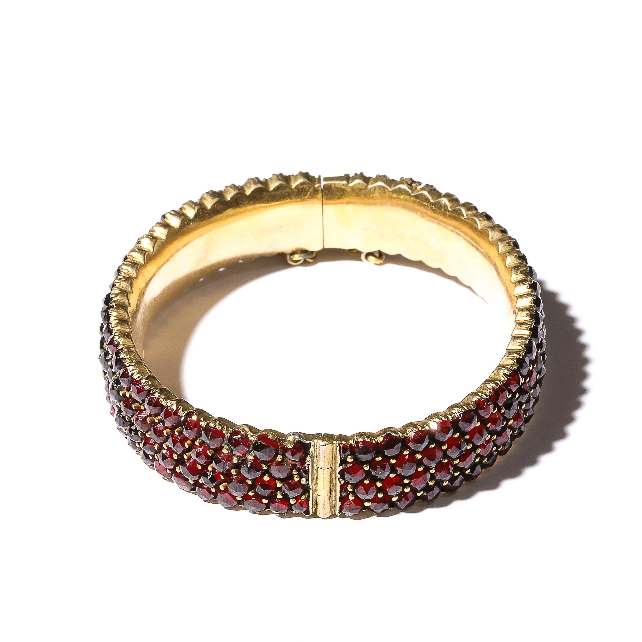Antique Bohemian Hinged Cuff Encrusted with Garnets in Garnet Gold Setting - High Style Deco 4.jpg