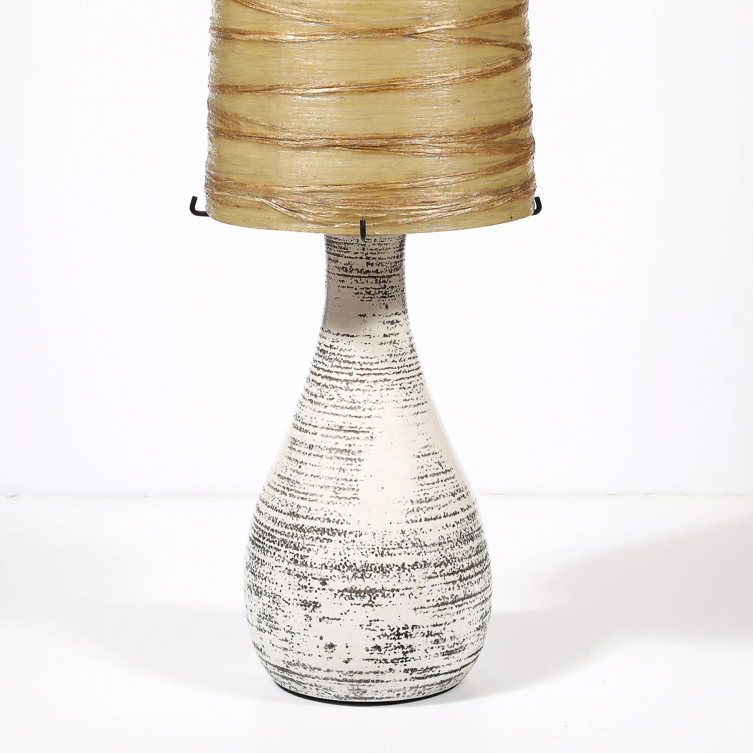 Mid-Century White Glazed Ceramic Table Lamp with Monumental Spun Resin Shade - High Style Deco 2.jpg