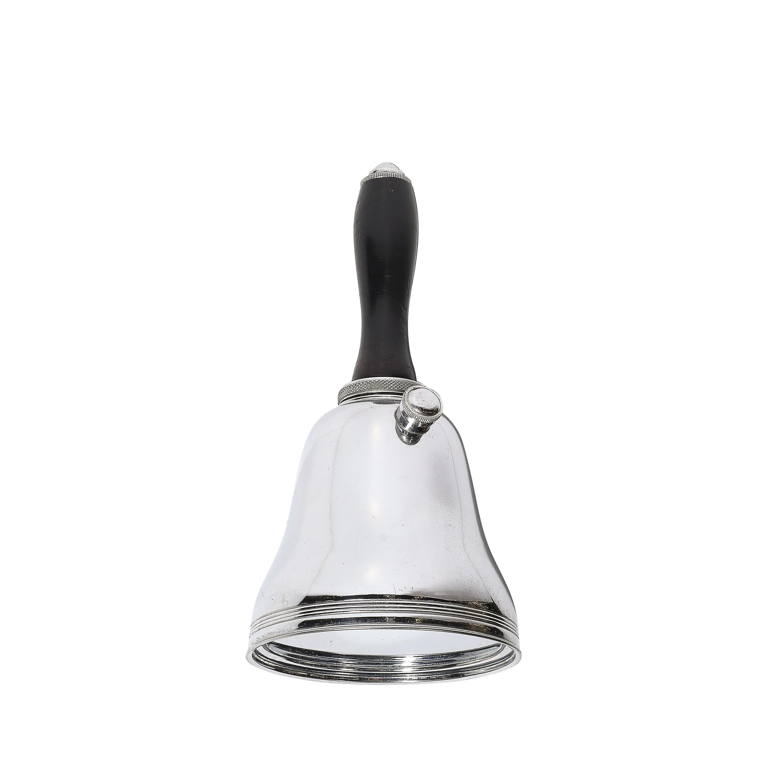 Art Deco Chrome Town Crier Bell Form Cocktail Shaker W: Ebonized Walnut Handle - High Style Deco.jpg