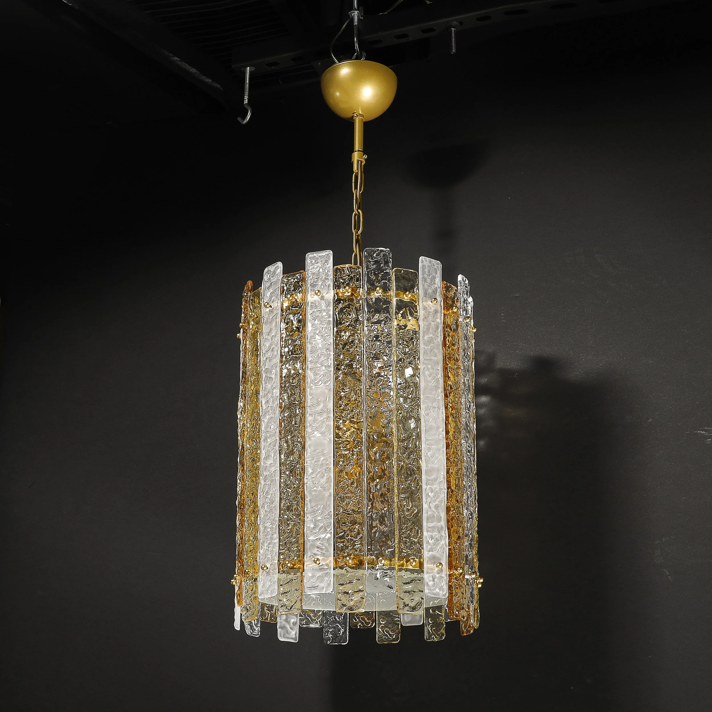 Modernist Hand-Blown Amber and Clear Murano Glass Paneled Cylindrical Chandelier - High Style Deco 20.jpg