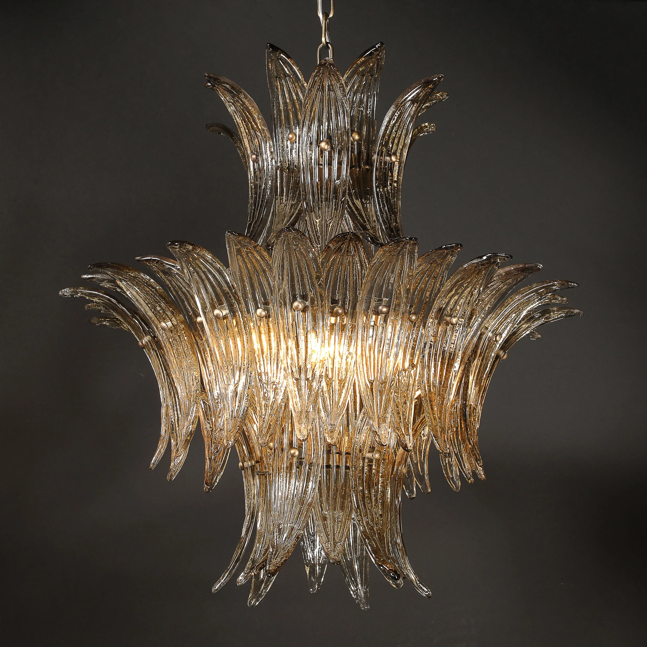 Modernist 3-Tier %22Palma%22 Hand-Blown Smoked Murano Glass & Bronze Chandelier - High Style Deco 18.jpg