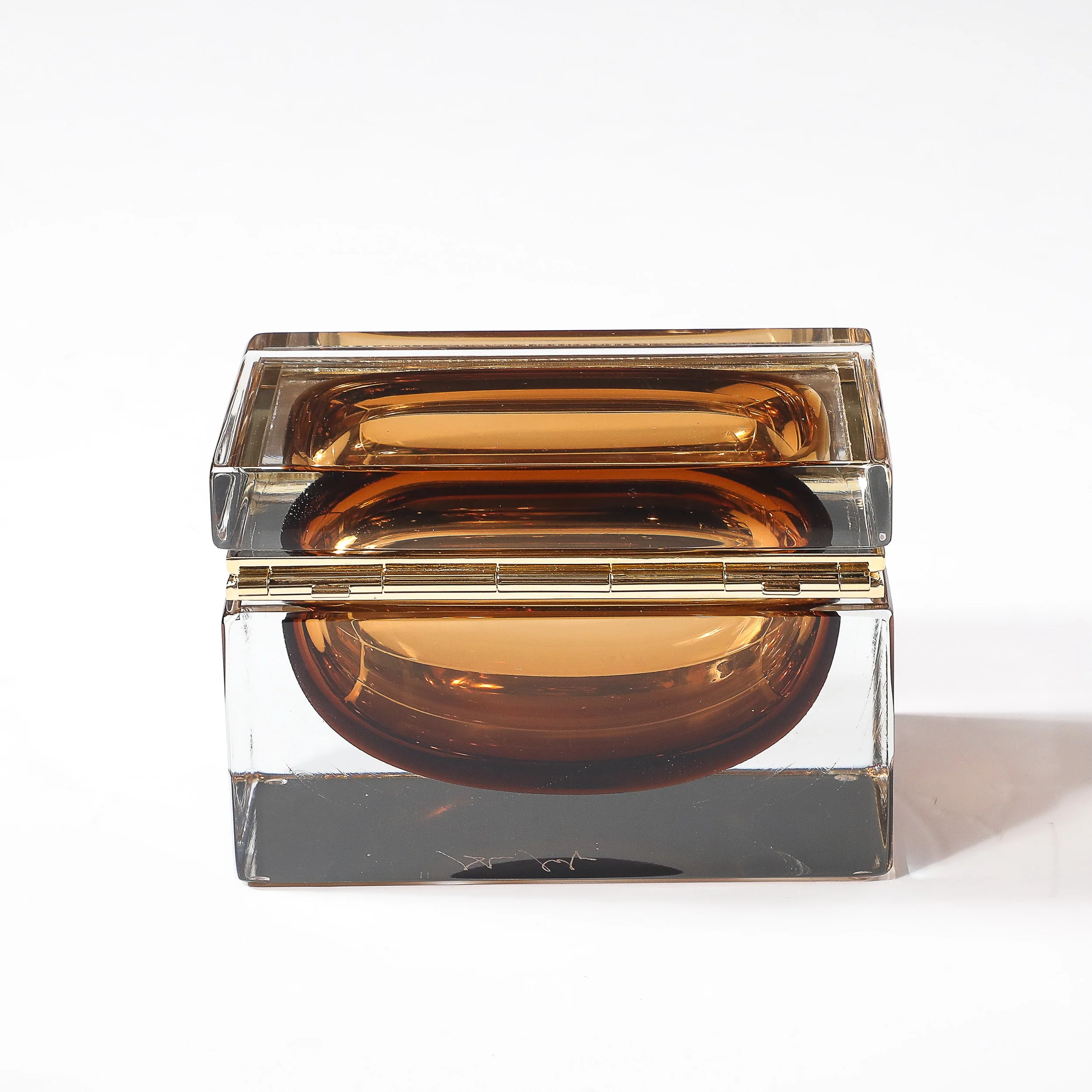 Modernist Hand-Blown Murano Glass Box in Citrine W: Polished Brass Fittings - High Style Deco 5.jpg