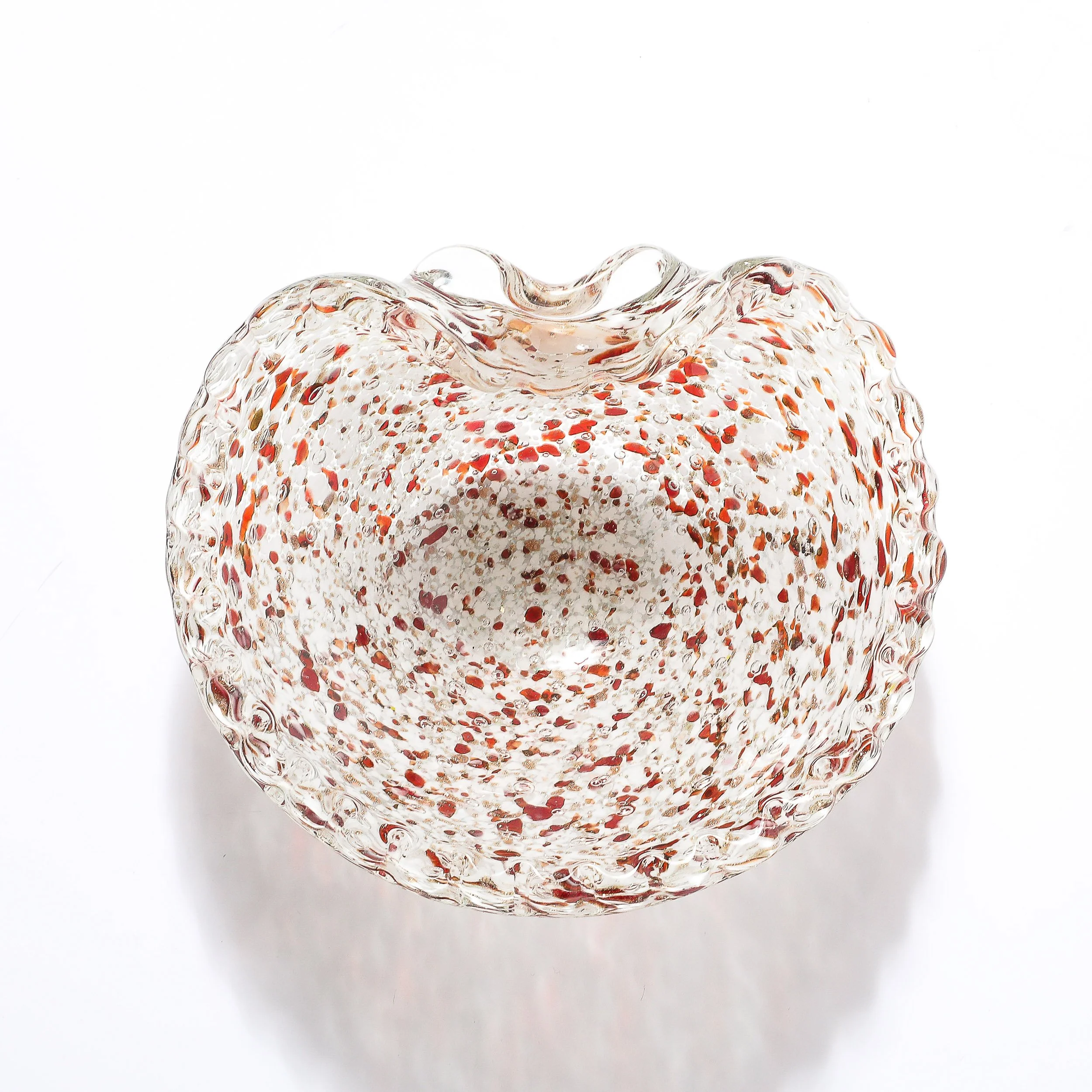 Mid-Century Hand-Blown Murano Glass Dish in White & Merlot Speckled Detailing - High Style Deco 1.jpg
