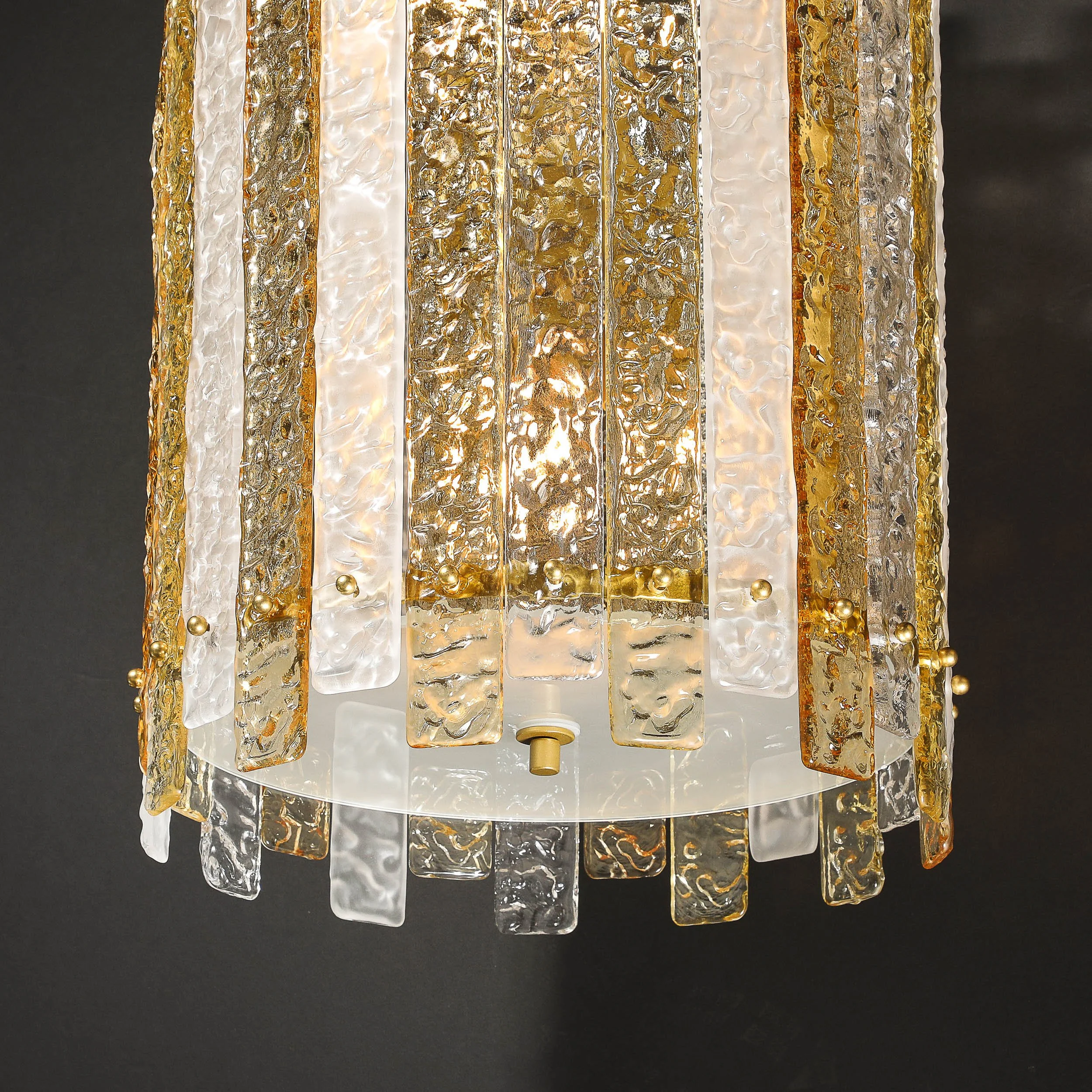 Modernist Hand-Blown Amber and Clear Murano Glass Paneled Cylindrical Chandelier - High Style Deco 28.jpg