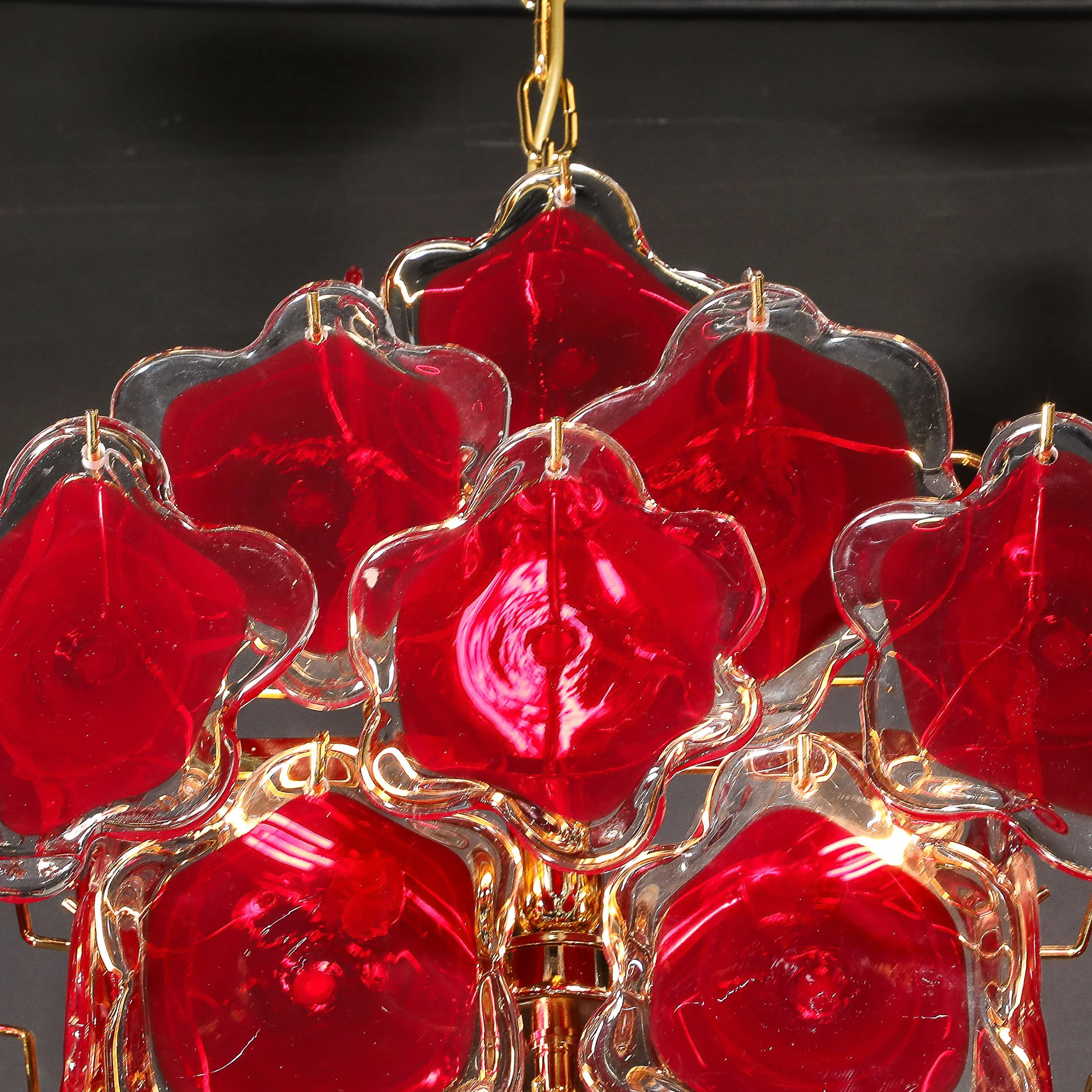Modernist Hand-Blown Ruby Murano Glass Pagoda Form Organic Disc Chandelier - High Style Deco 6.jpg