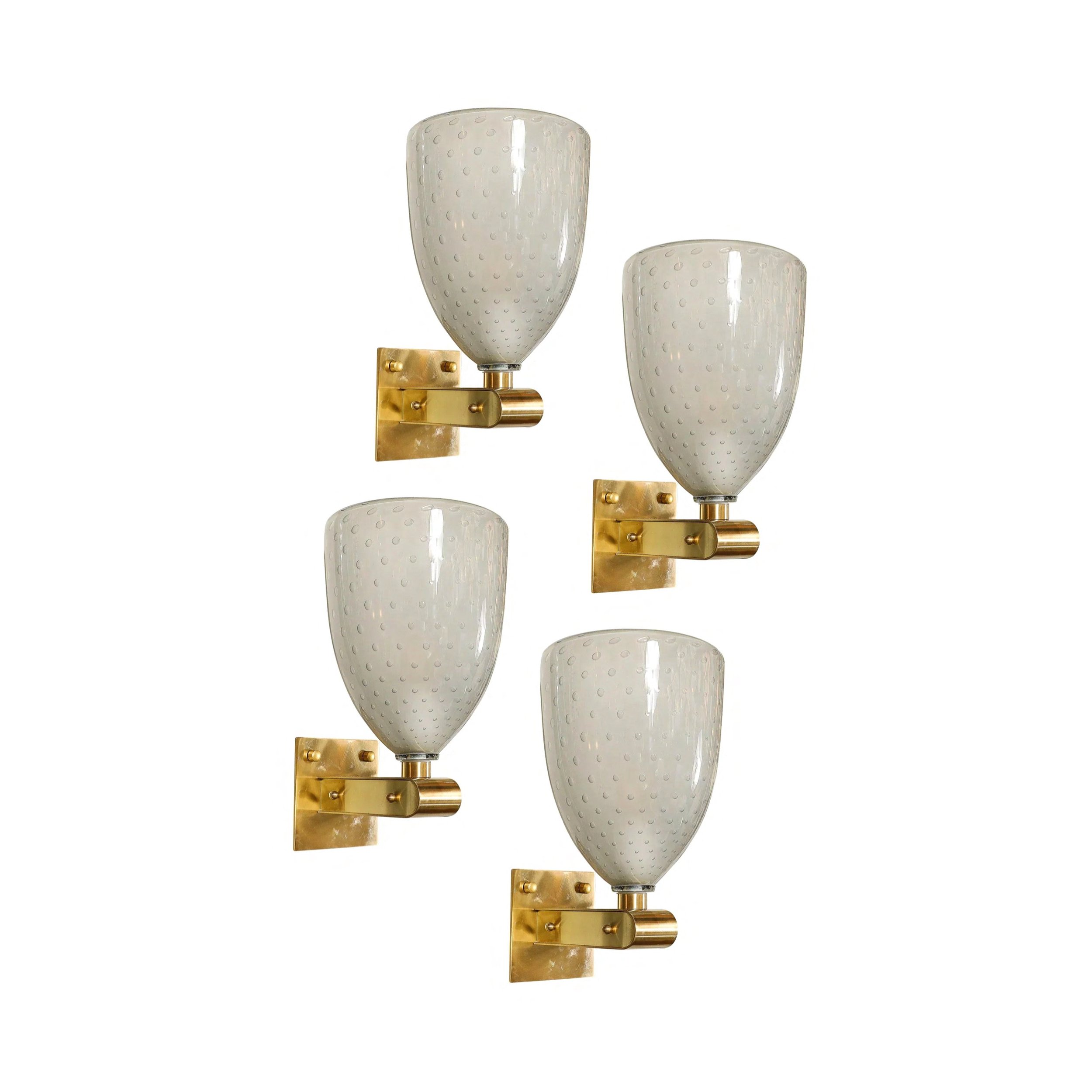 Set of 4 Modernist Brass Sconces with Hand Blown Murano Smoked Glass with Murines.jpg
