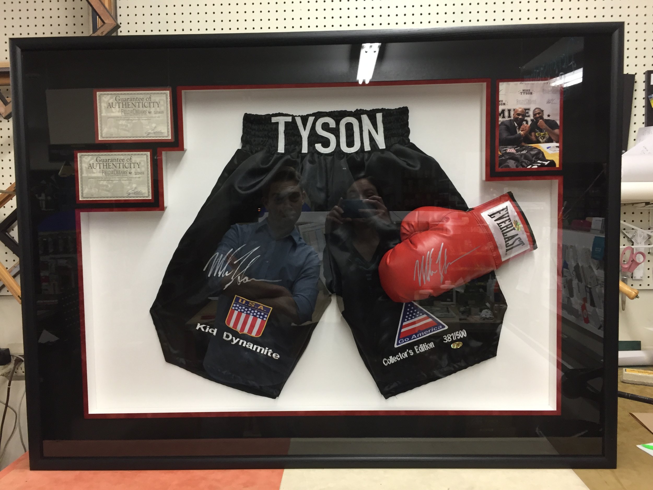  Mike Tyson Signed Shorts and Glove shadowbox 