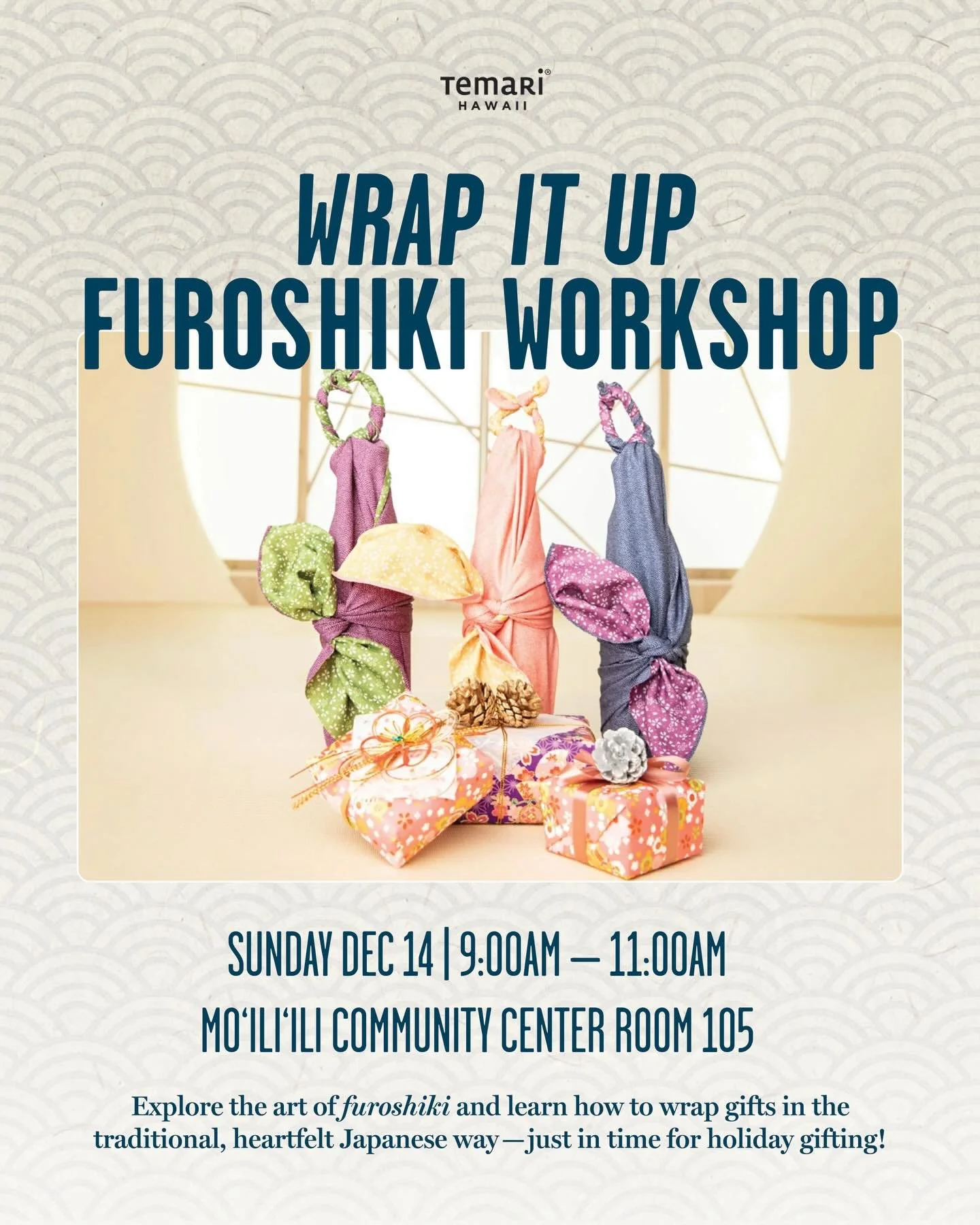 Join us to learn the art of Furoshiki, where the wrap is as meaningful as what&rsquo;s inside. In Japan, gift wrapping is a gesture of care, respect, and intention, turning the cloth into part of the present itself. In this workshop you&rsquo;ll expl