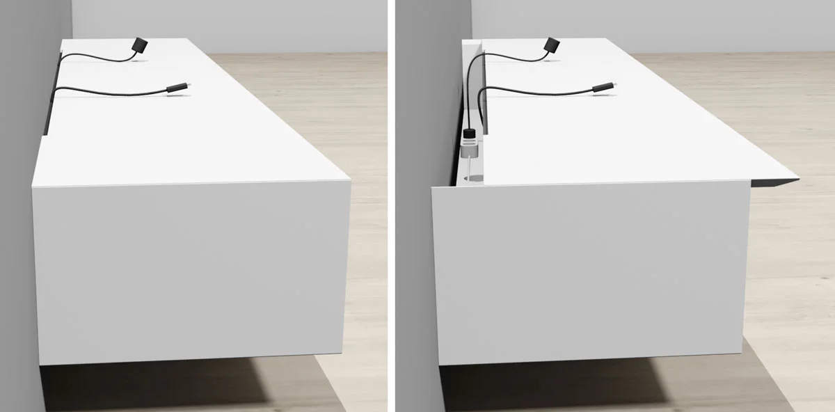 Kabeldoorvoer functionaliteit in het TV meubel.
