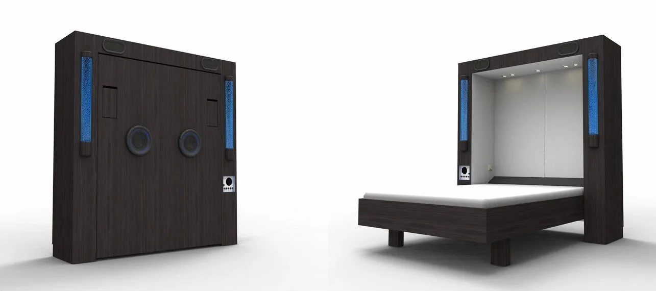Student Living concept met inklapbaar bed en geïntegreerde speakers