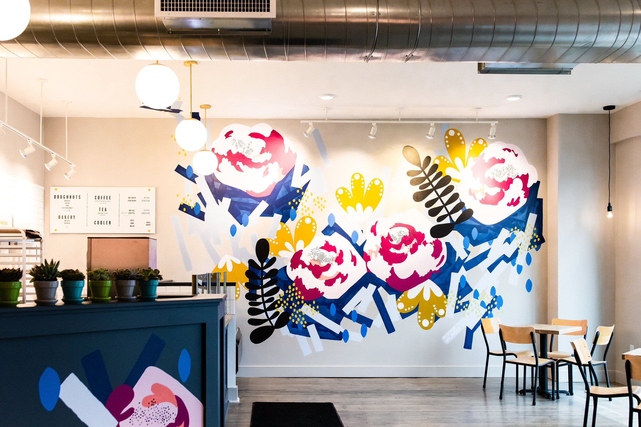  Commissioned mural for Knead Doughnuts at 135 Elmgrove Ave. in Providence, Rhode Island. This piece was designed and painted by hand in April 2018. 