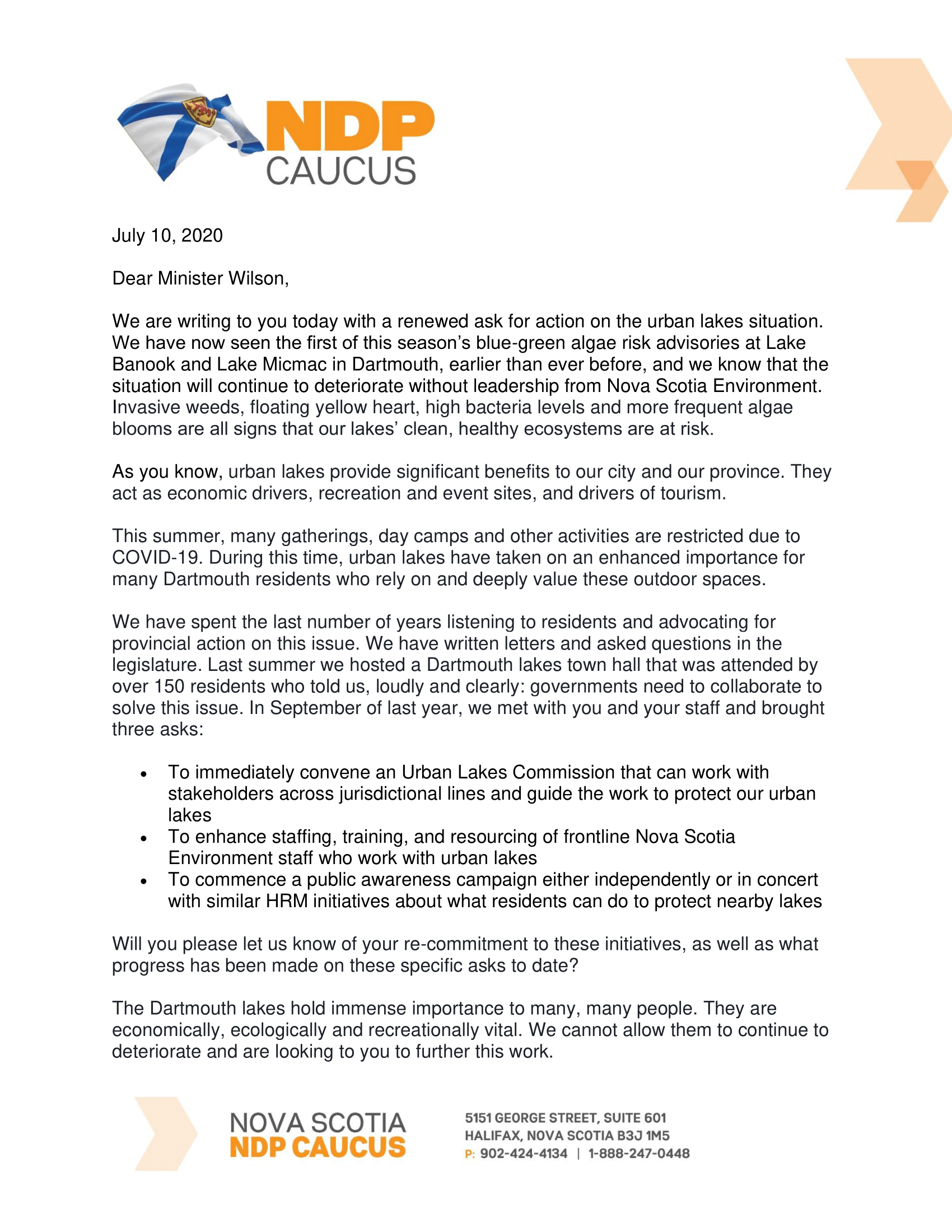 Letter to Minister of Environment