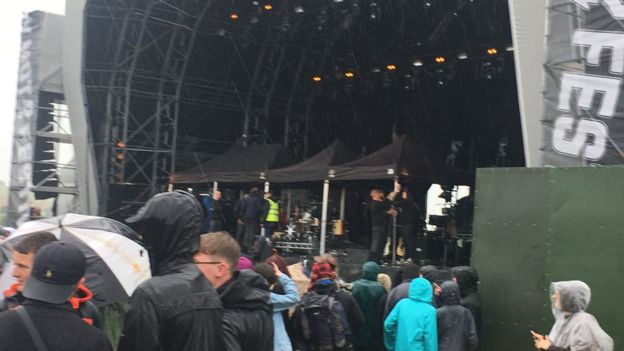 Y NOT? FESTIVAL 2017 - Gazebos were put up when rain threatened to flood the stage PICTURE BY: BBC NEWS