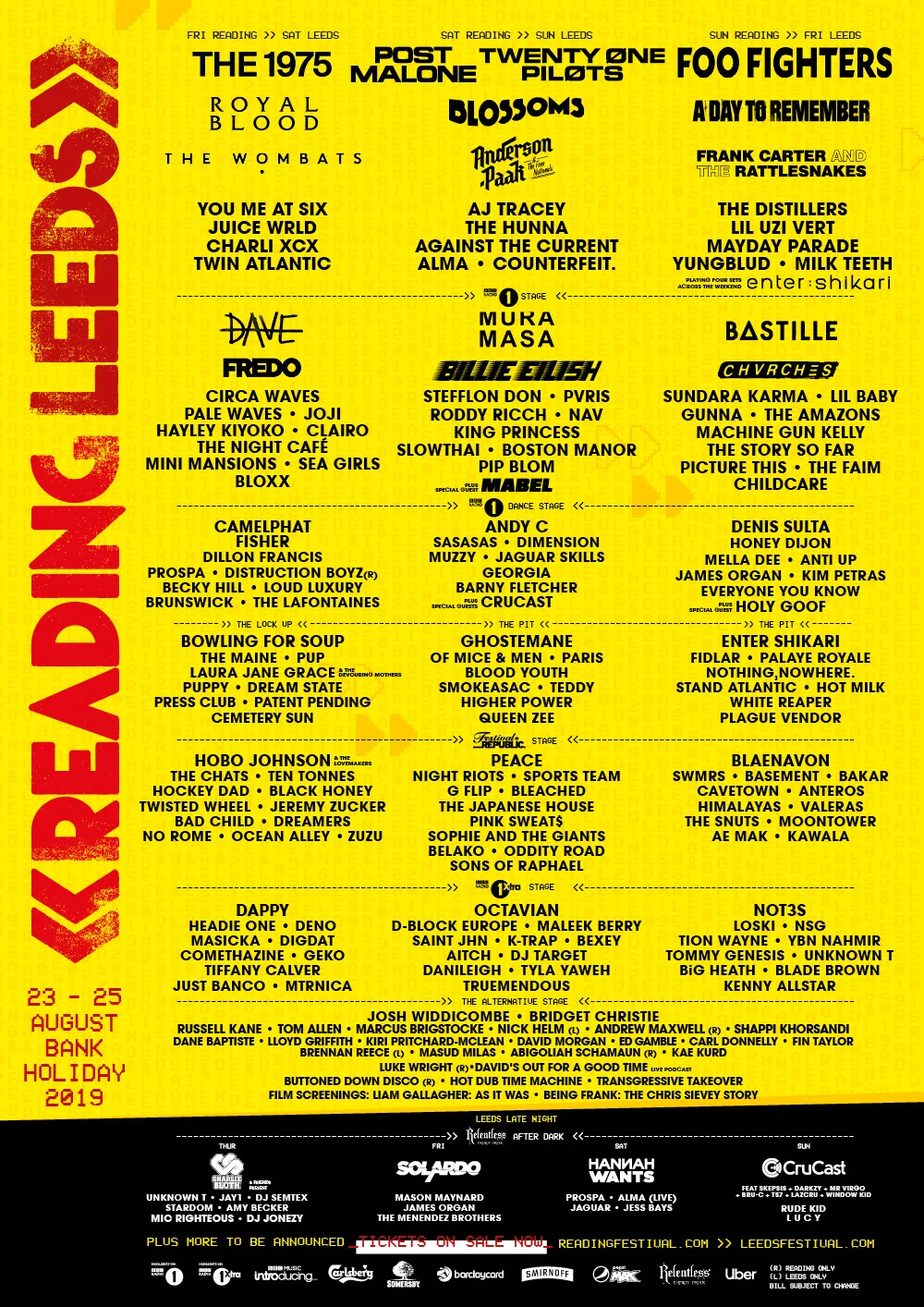 READING AND LEEDS - 2019: LINE UP