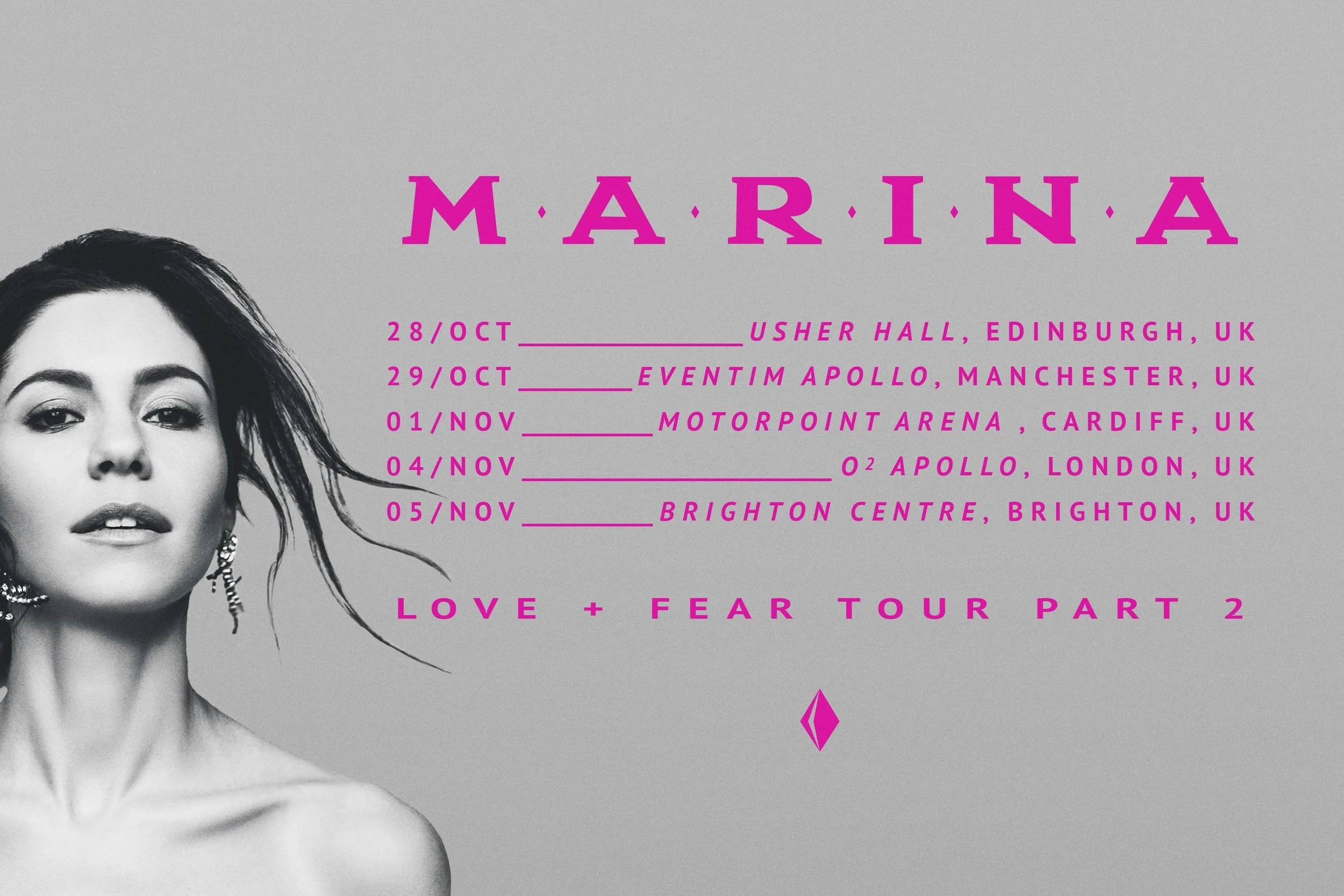 MARINA set to kick off her ' Love + Fear ' Tour Part.II tonight at Edinburgh's Usher Hall