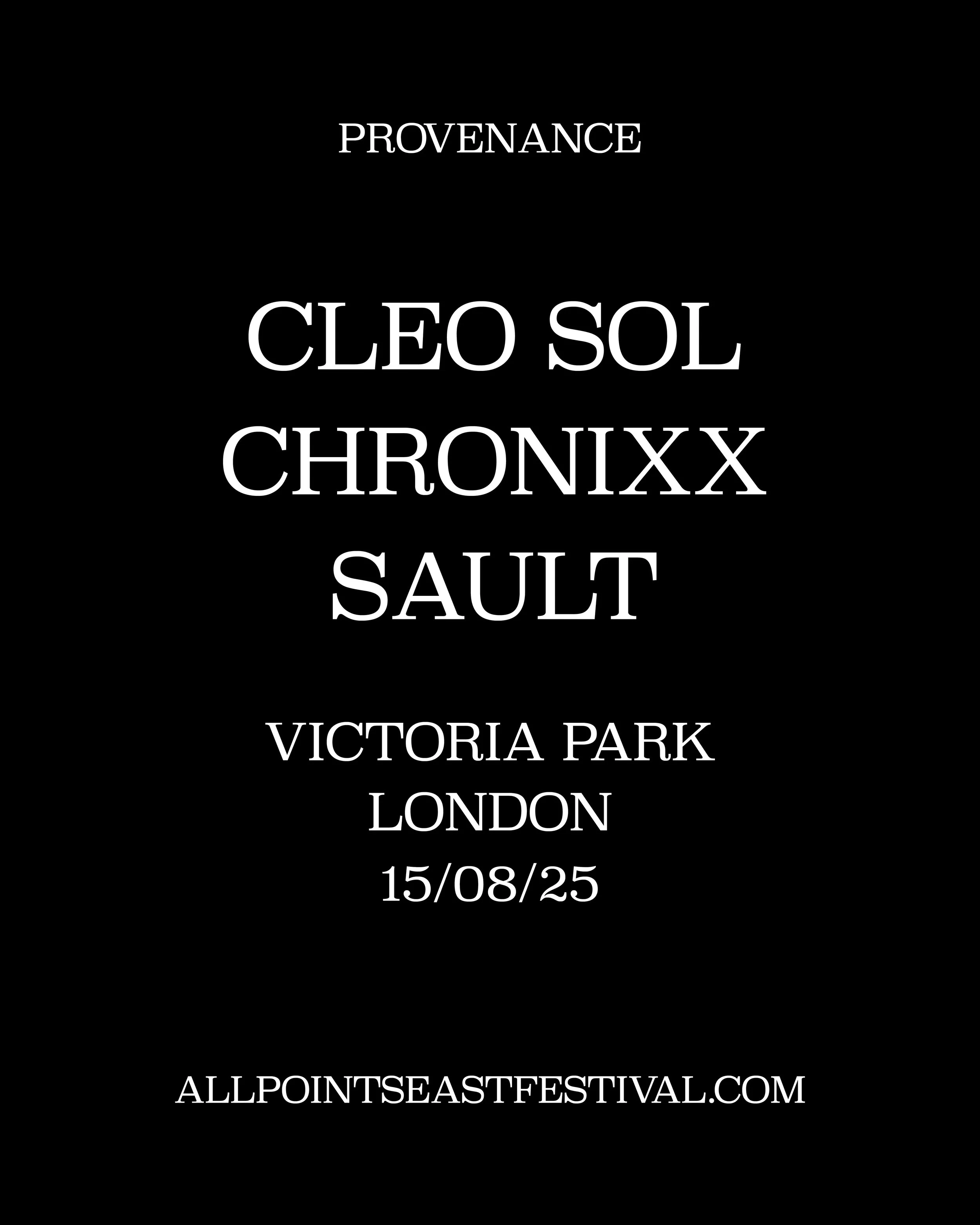 Cleo Sol, Chronixx and SAULT announce live show 'Provenance' at All Points East