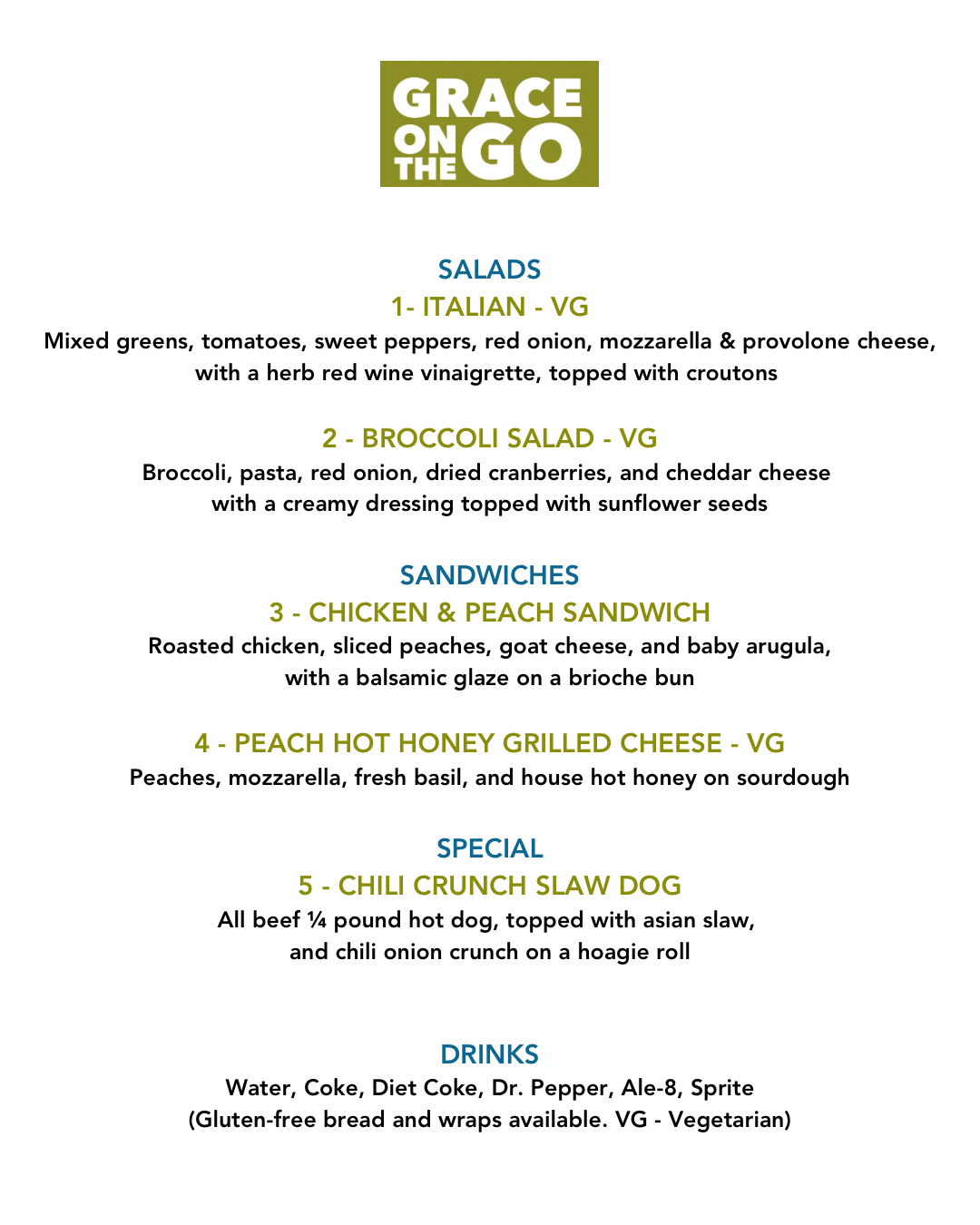 Locations and Menu — Grace Café, Inc.