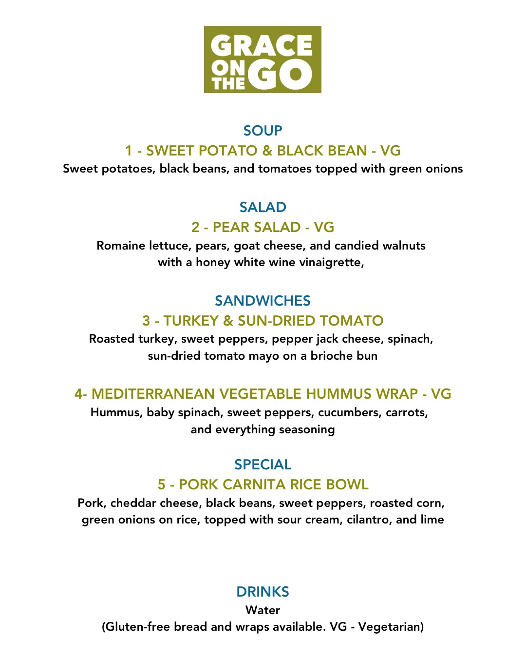 Menu & Location for 3/31/26 — Grace Café, Inc.