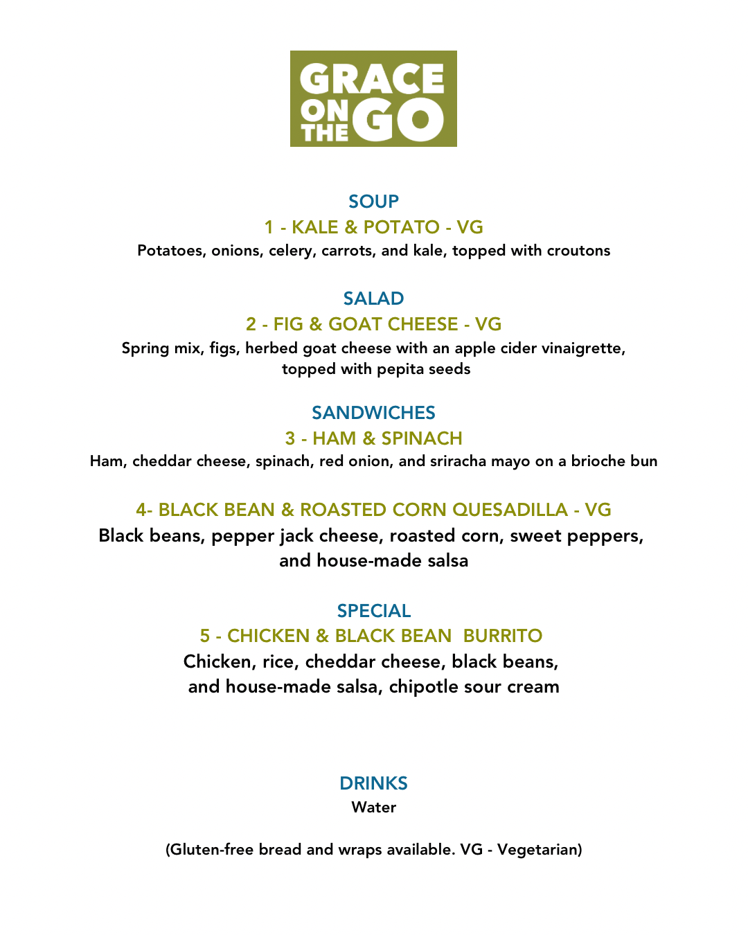Menu + Location for 2/23/26 — Grace Café, Inc.
