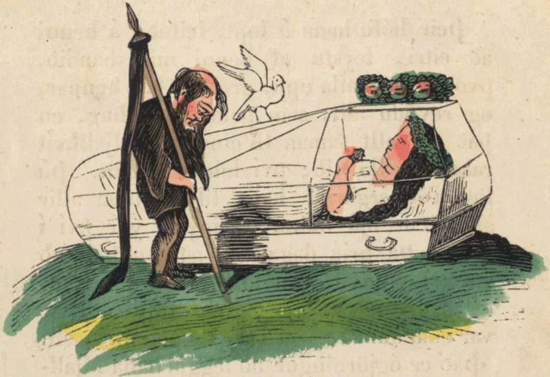 Illustration from an 1852 icelandic translation of the Grimm fairytale "Snow White."