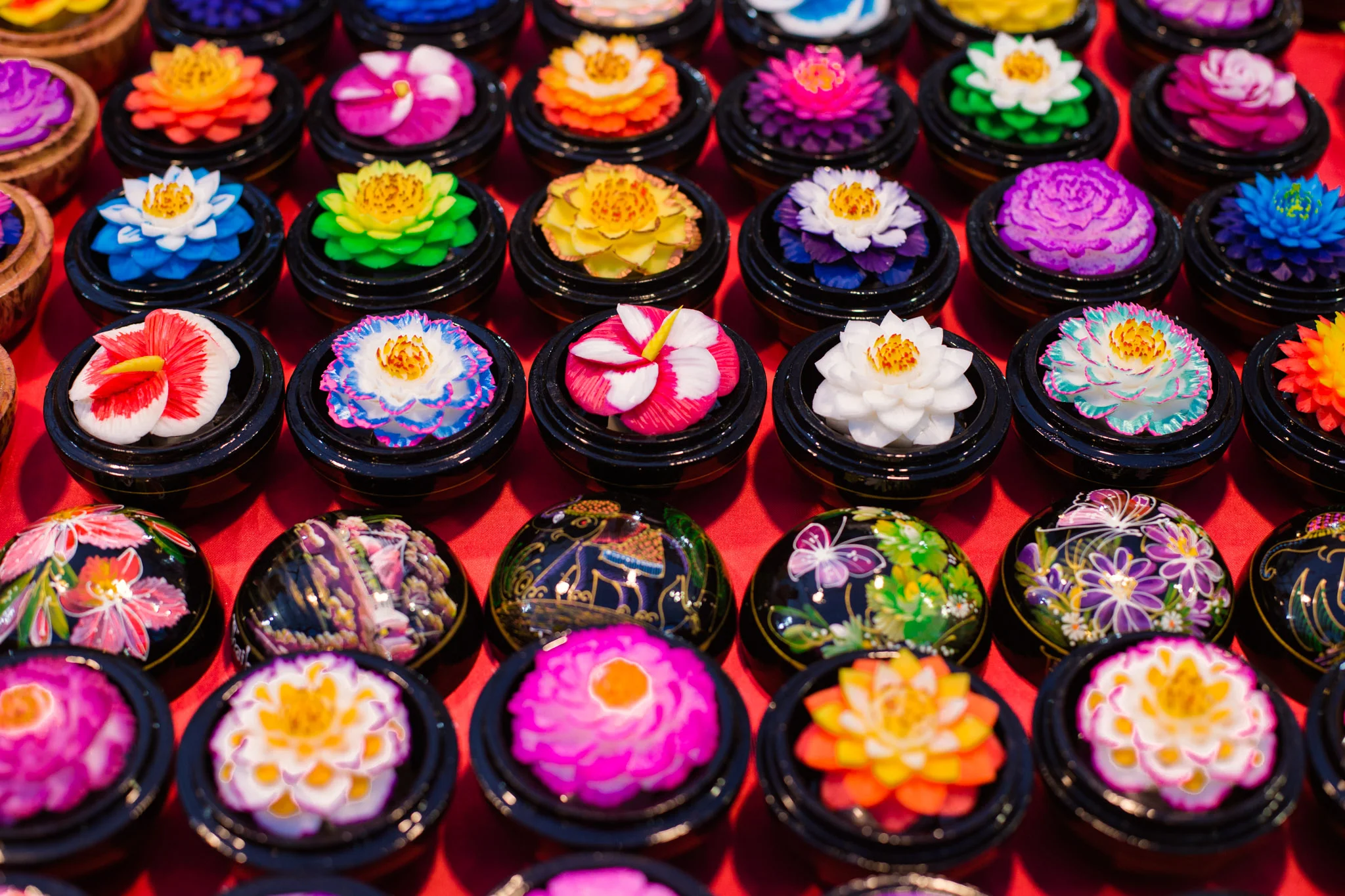 Hand-carved and painted flower soaps