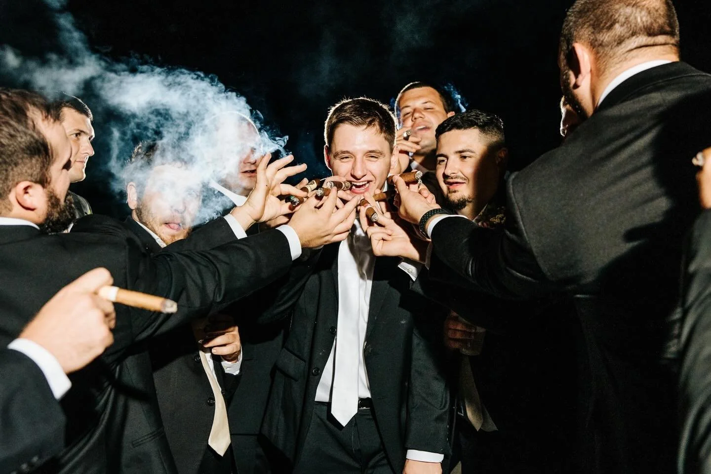 Late night reception cigars with the boys 🥃🚬