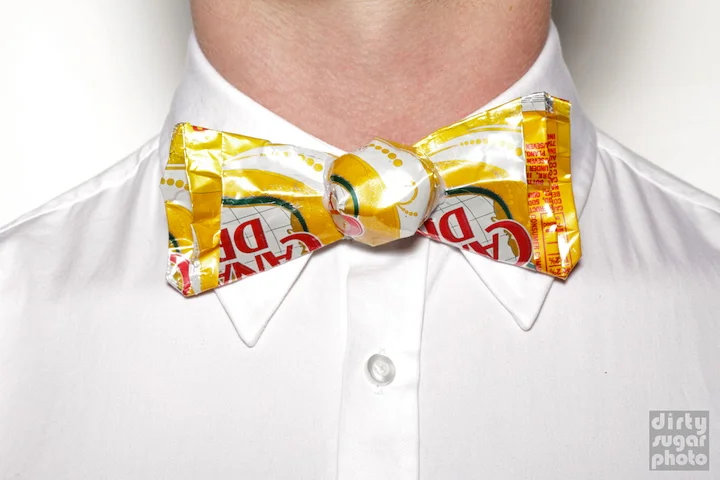 Bow Tie #4. Nicholas Ruiz. Assembled May 2011. Aluminum can, hot glue, super glue. Forest Hills, NY.