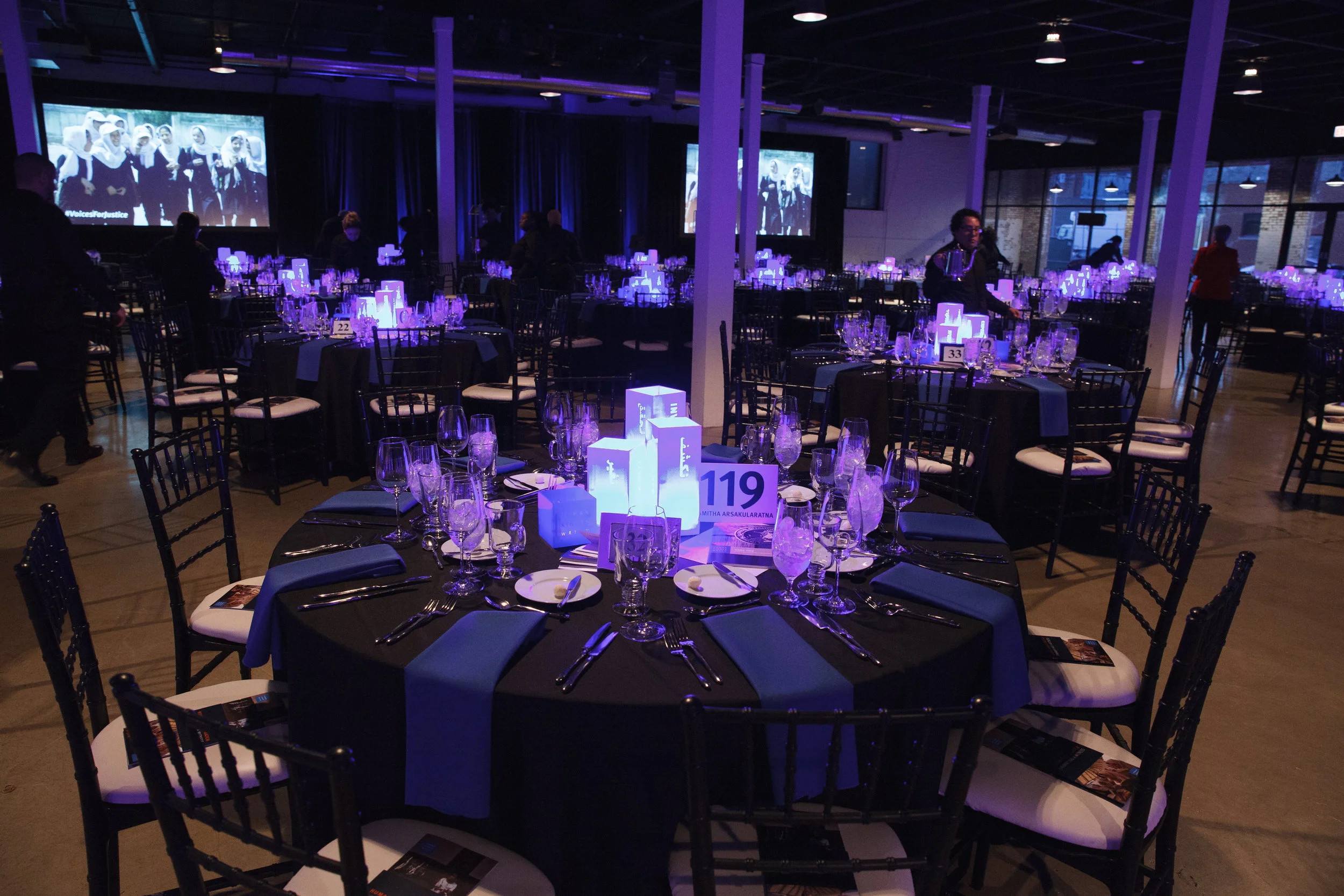 Dinner lanterns in action at the Chicago Voices for Justice gala
