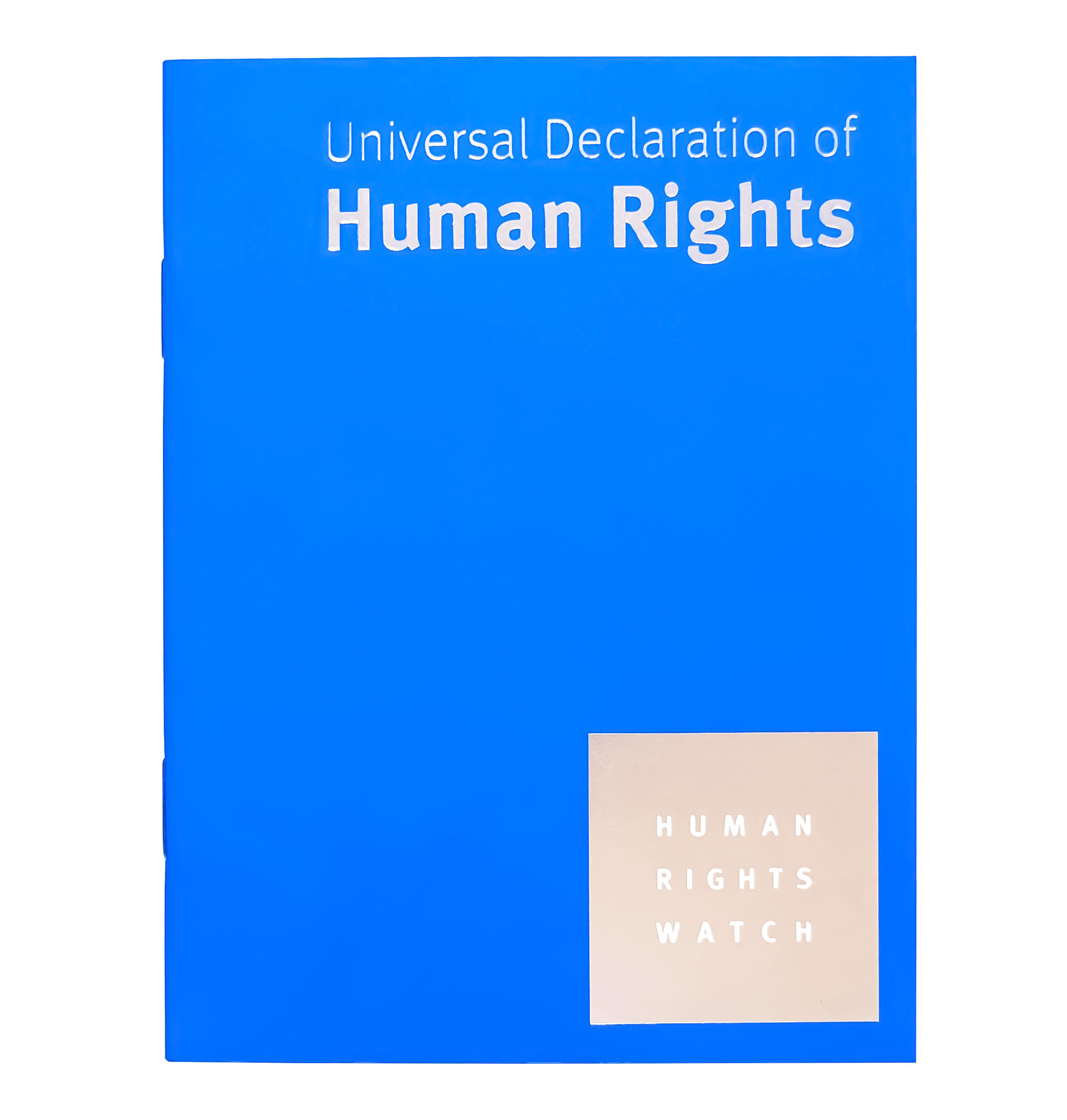 Pocket-Sized Universal Declaration of Human Rights (UDHR) to celebrate the 70th anniversary of the signing of the UDHR and the 40th anniversary of Human Rights Watch. Silver foil + white applied to PMS 285C soft aqueous coating. 24 pages.