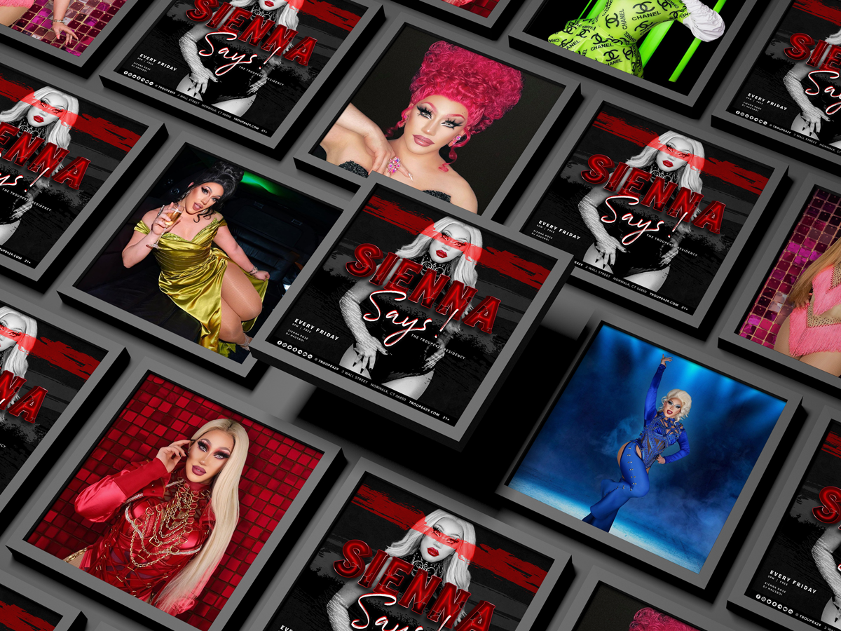 visual identity for weekly drag programming at troupe429