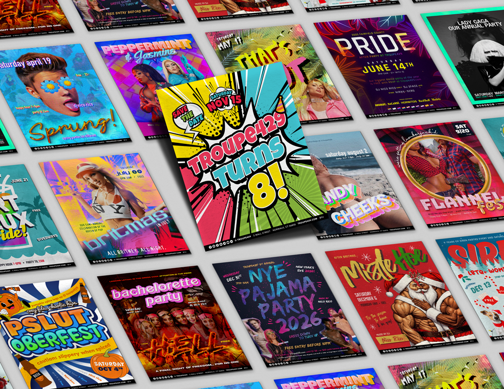 assortment of visual identities designed for specific event programming