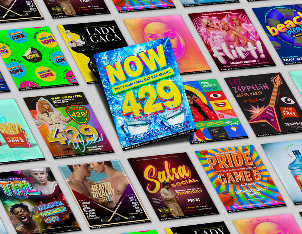 assortment of visual identities designed for specific event programming