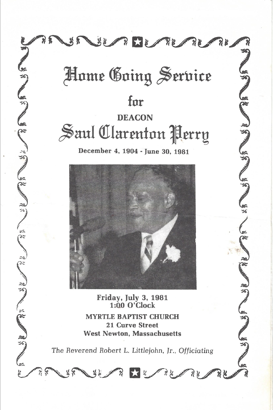 Deacon Saul Clarenton Perry Funeral Program