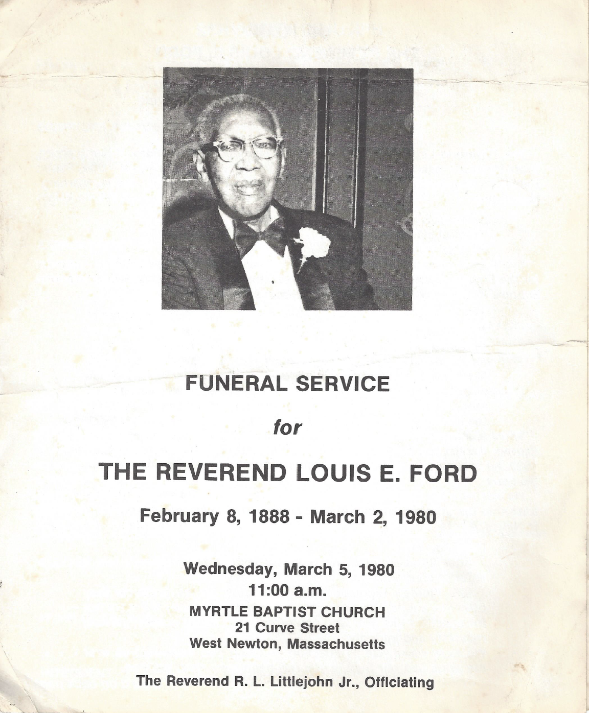 Rev. Louis E. Ford Funeral Program