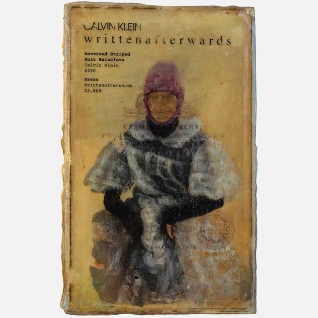 Title: Dearest (fashion by Calvin Klein and writtenafterwards)
Series: &lt;status&gt;
Artist: Tanya Camp
Medium: Mixed media on wood
Dimensions: 6&rdquo; x 10&quot;
.
#painting #collage #commentary #fashionasart #pastandpresent #yegarts #yegartist #T