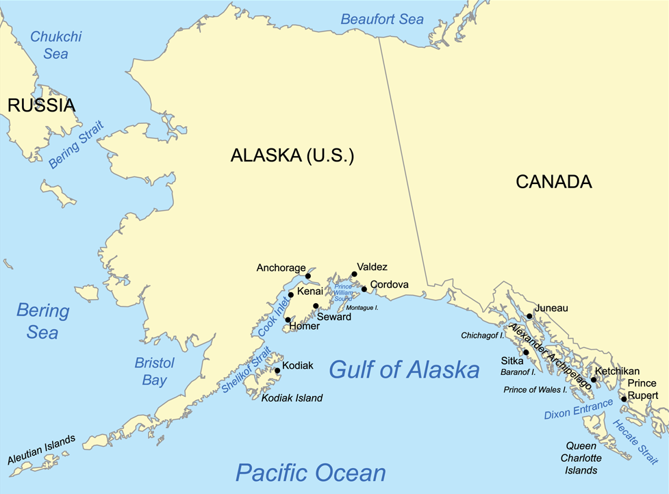 Bristol Bay on map of Alaska