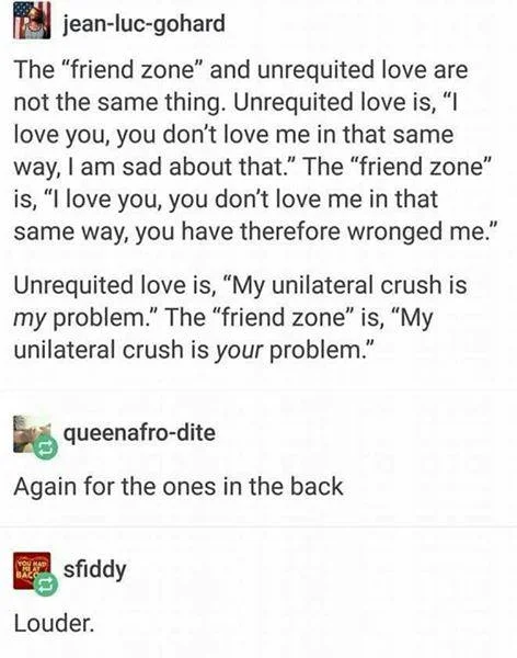 "Friend Zone" and "Unrequited Love" are not the same thing.